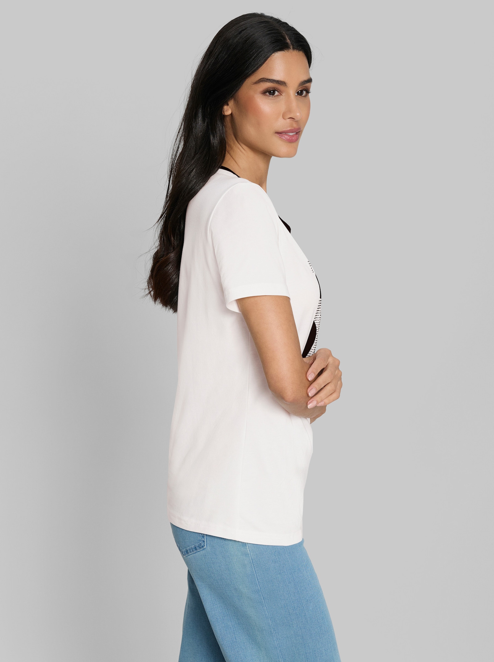 heine Kurzarmshirt mit Glitzersteinchen - ecru