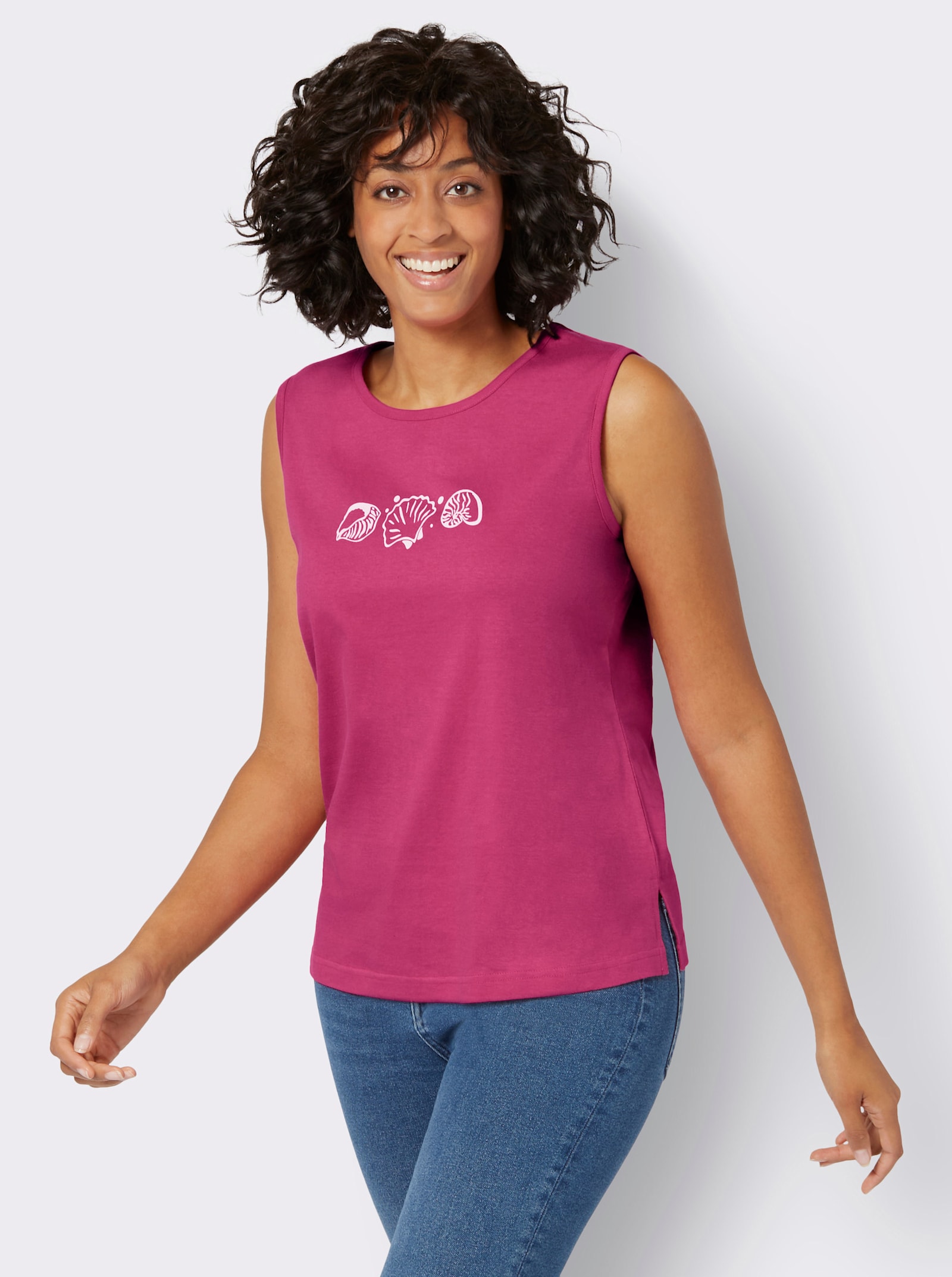 Shirttop met zijsplitten - fuchsia