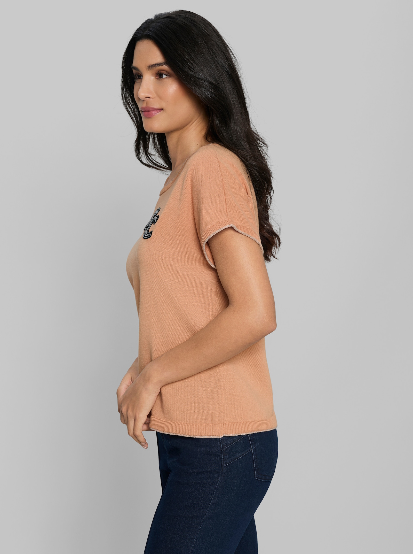 heine Kurzarmpullover mit RC-Applikation - camel