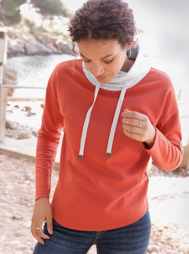 Sweatshirt mit überlappendem Rollkragen - terra-hellgrau