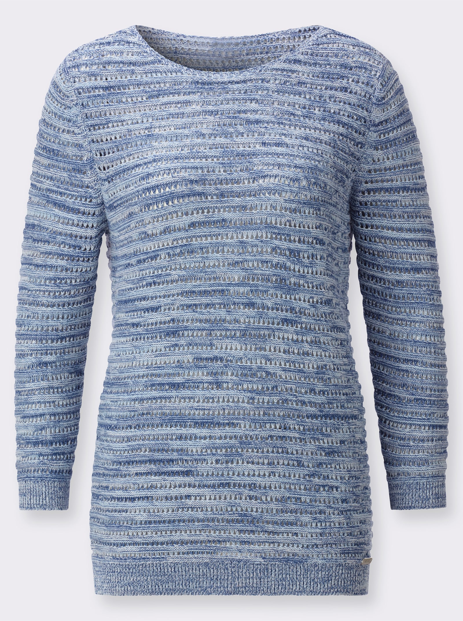 Ajourpullover mit U-Boot-Ausschnitt - hellblau-meliert