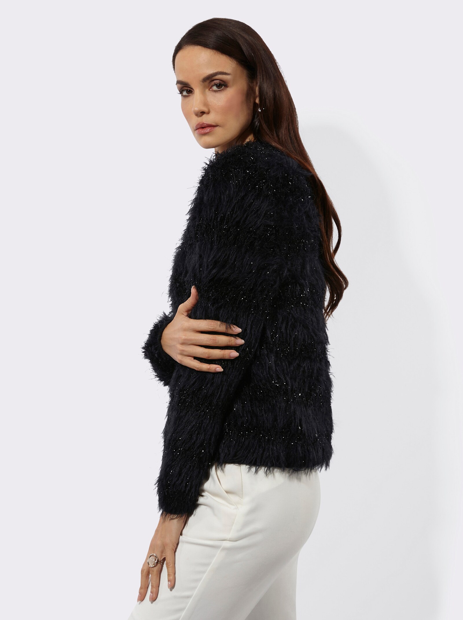 Strickjacke mit Glitzergarn - schwarz