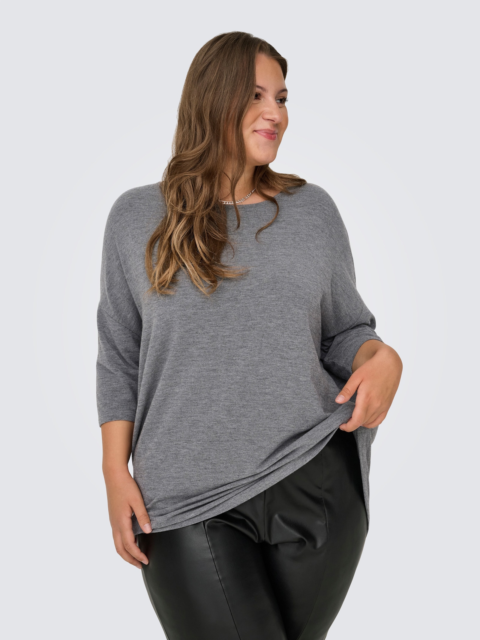 ONLY CARMAKOMA 3/4-Arm-Shirt - dark grey melange detail:melange