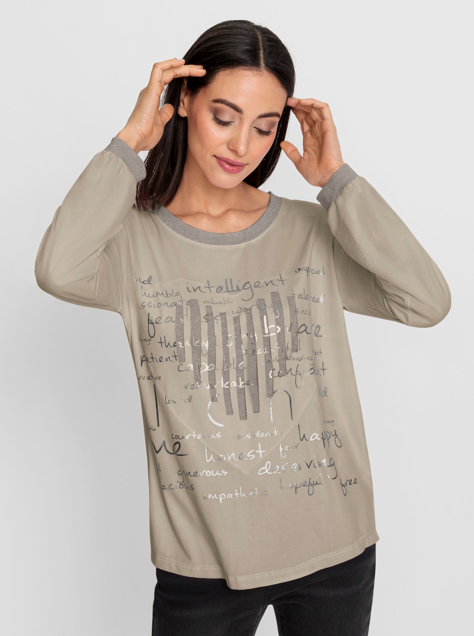 heine Langarmshirt mit Metallic-Effekt - beige