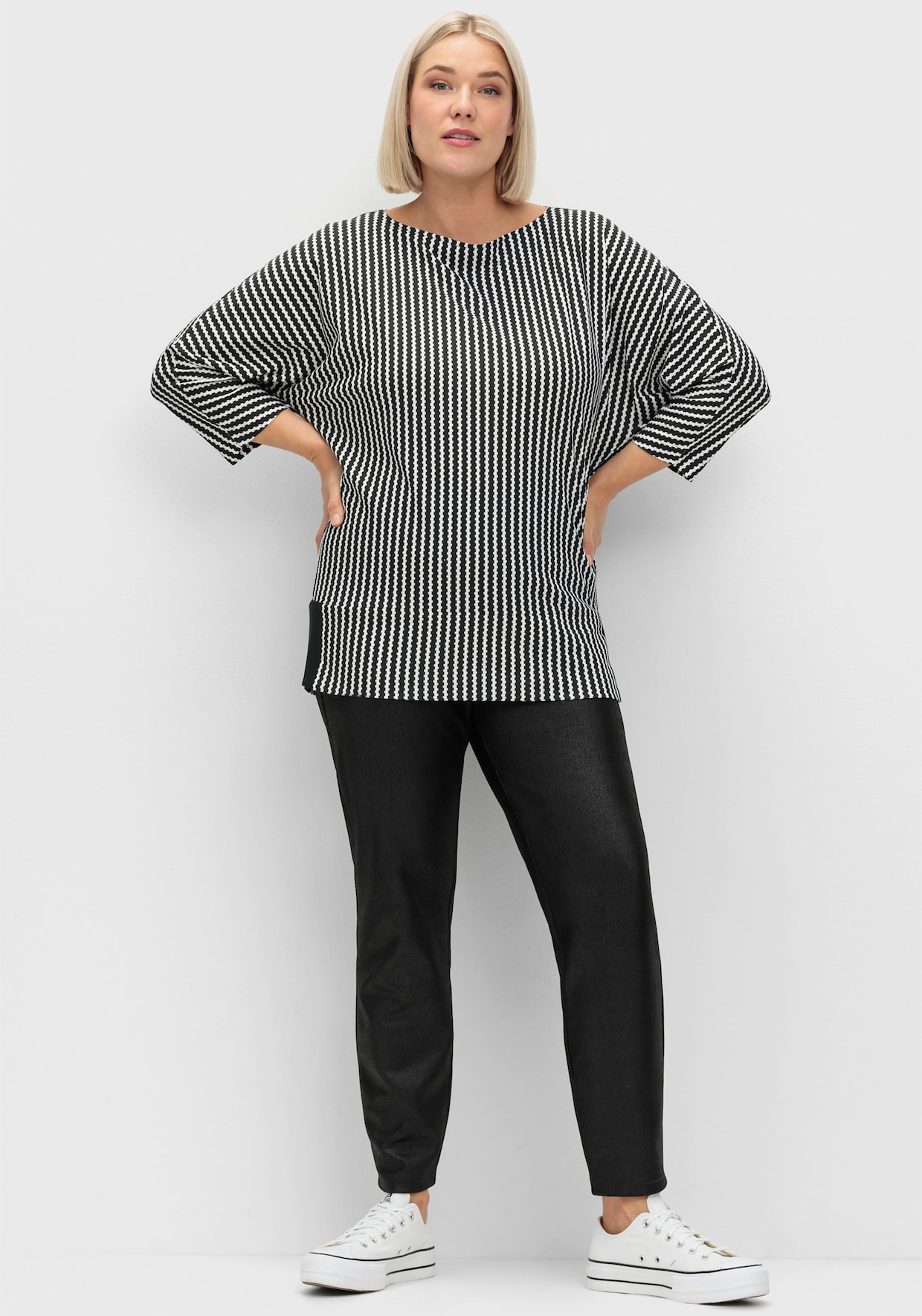 sheego Shirt met 3/4-mouw - zwart/wit
