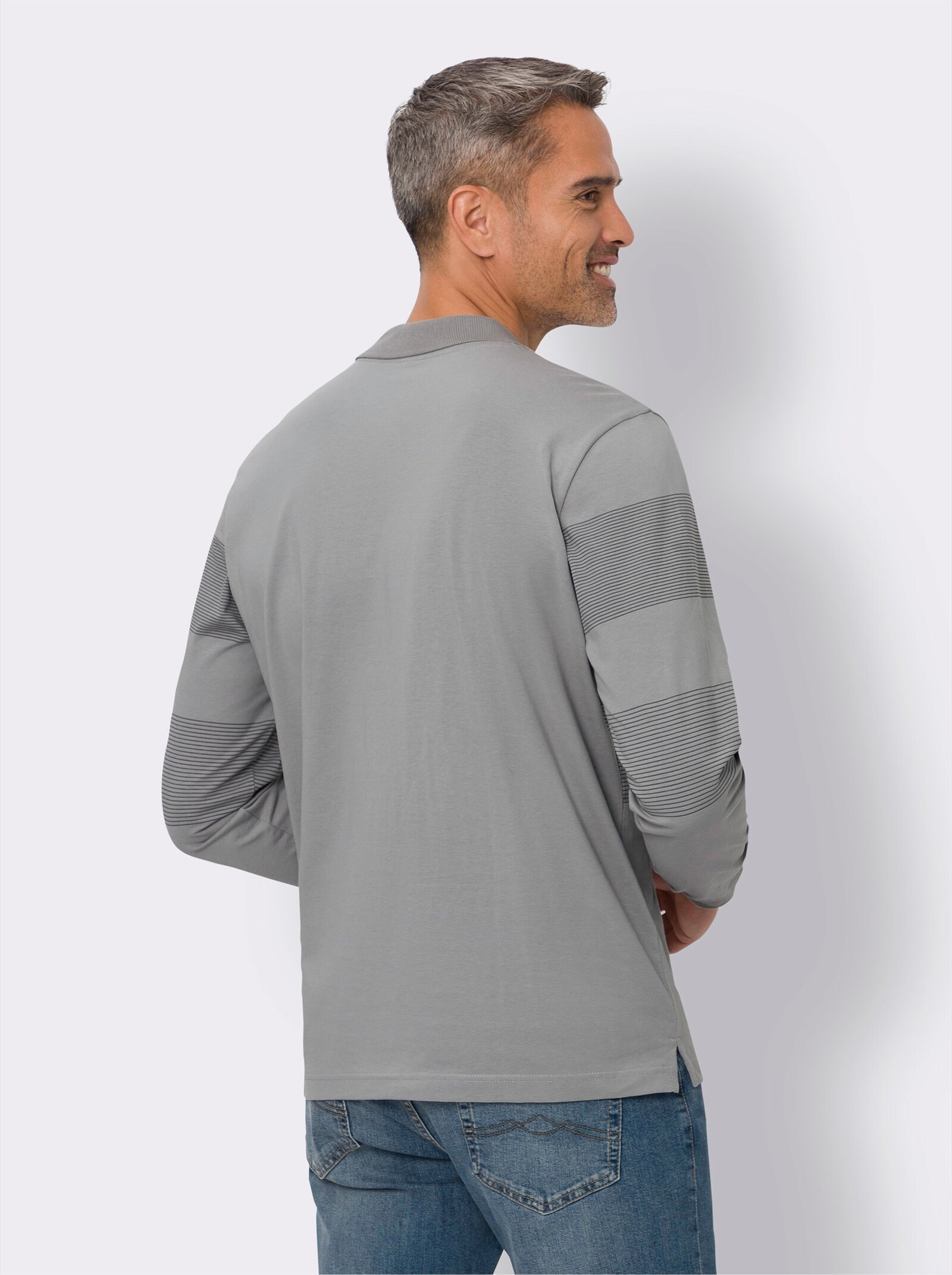 Polokošile s dlouhým rukávem z bavlny, proužkovaná - kamenná šedá-antracitová