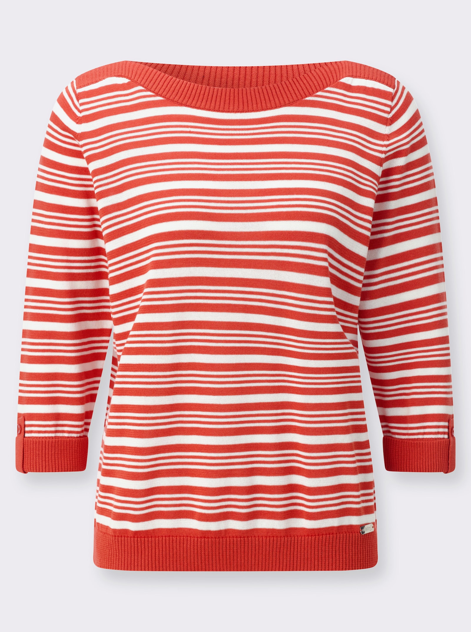 Baumwollpullover mit Ripp-Abschlüssen - terra-ecru-geringelt