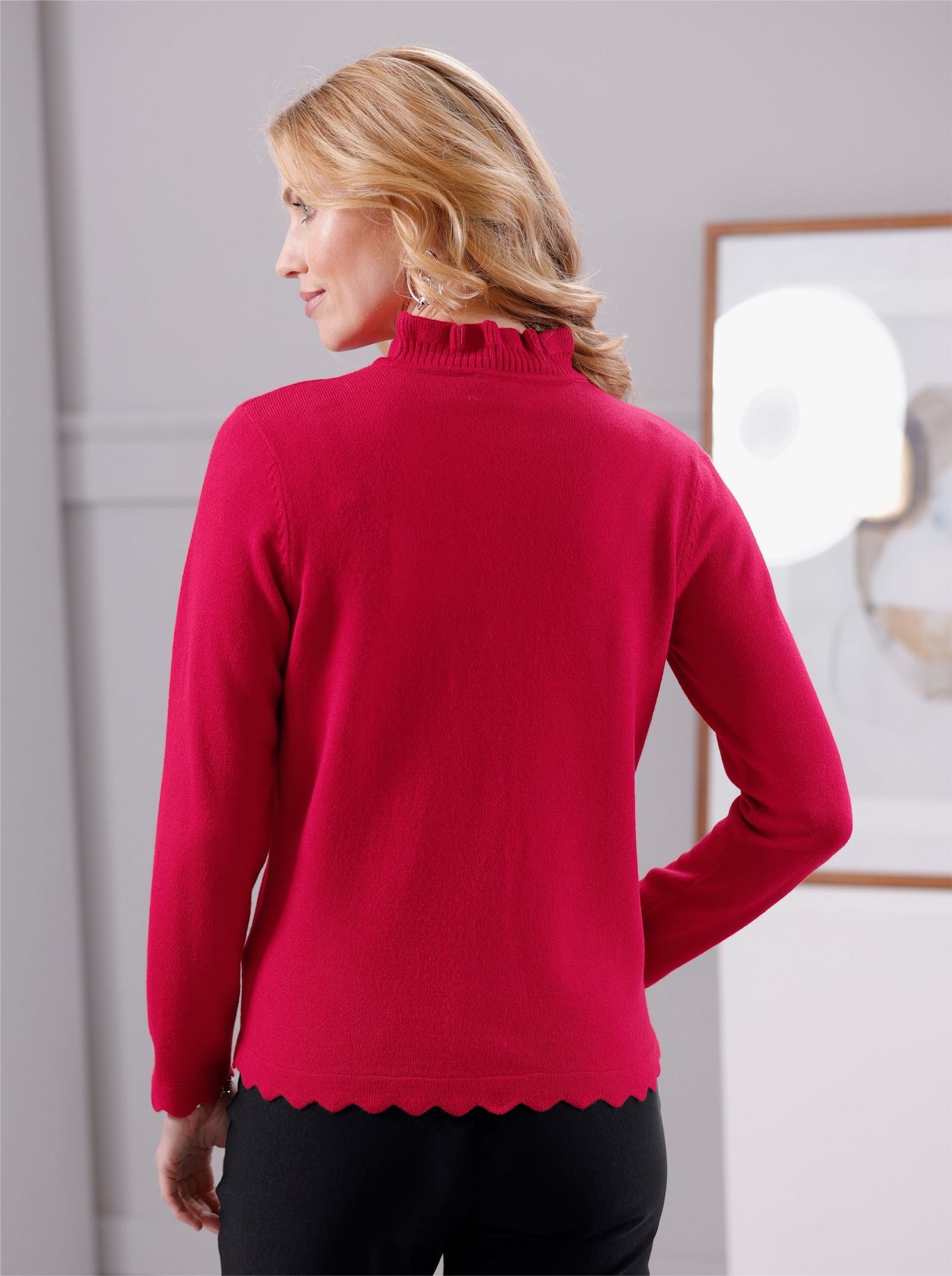 Stehkragenpullover mit gewellten Abschlüssen - rot