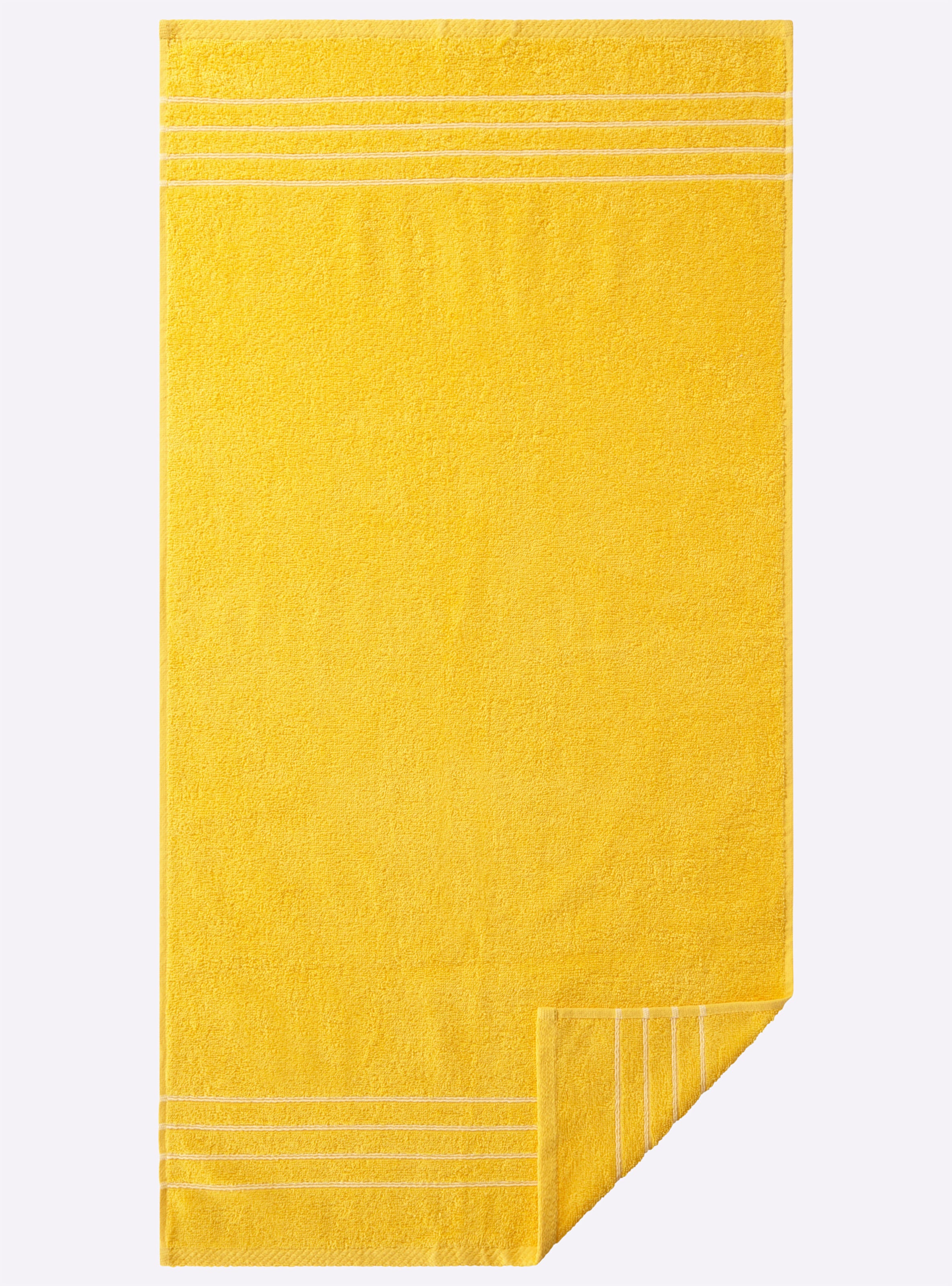 Handtuch L günstig Kaufen-Handtuch in gelb von wäschepur. Handtuch in gelb von wäschepur <![CDATA[Sehr vielseitig! Handtuch-Programm in flauschiger Walkfrottier-Qualität. Mit feiner Streifen-Bordüre am Rand. Auch erhältlich als 3-tlg. Sparset, bestehend aus 2 Handtüc