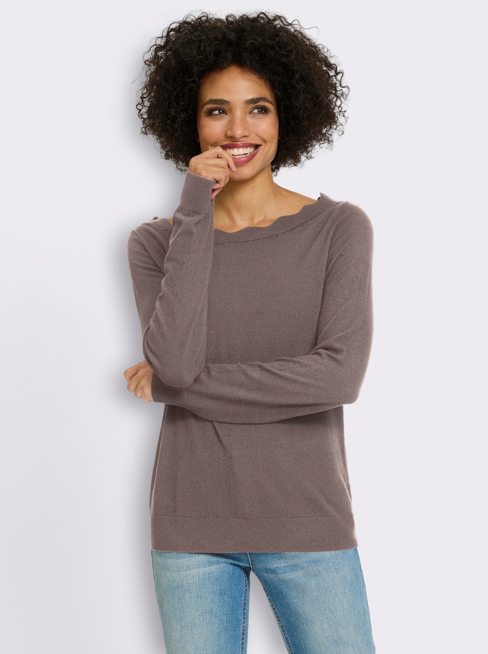 heine Feinstrickpullover mit Wellenkante - dunkeltaupe