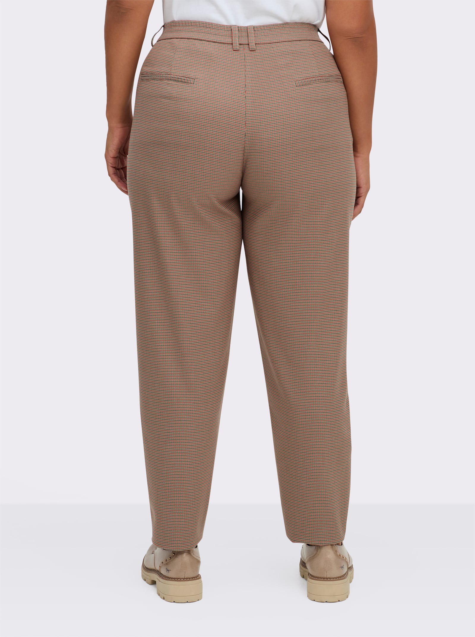 sheego Comfortbroek met in het garen geverfde ruiten en bindceintuur - leem gedessineerd