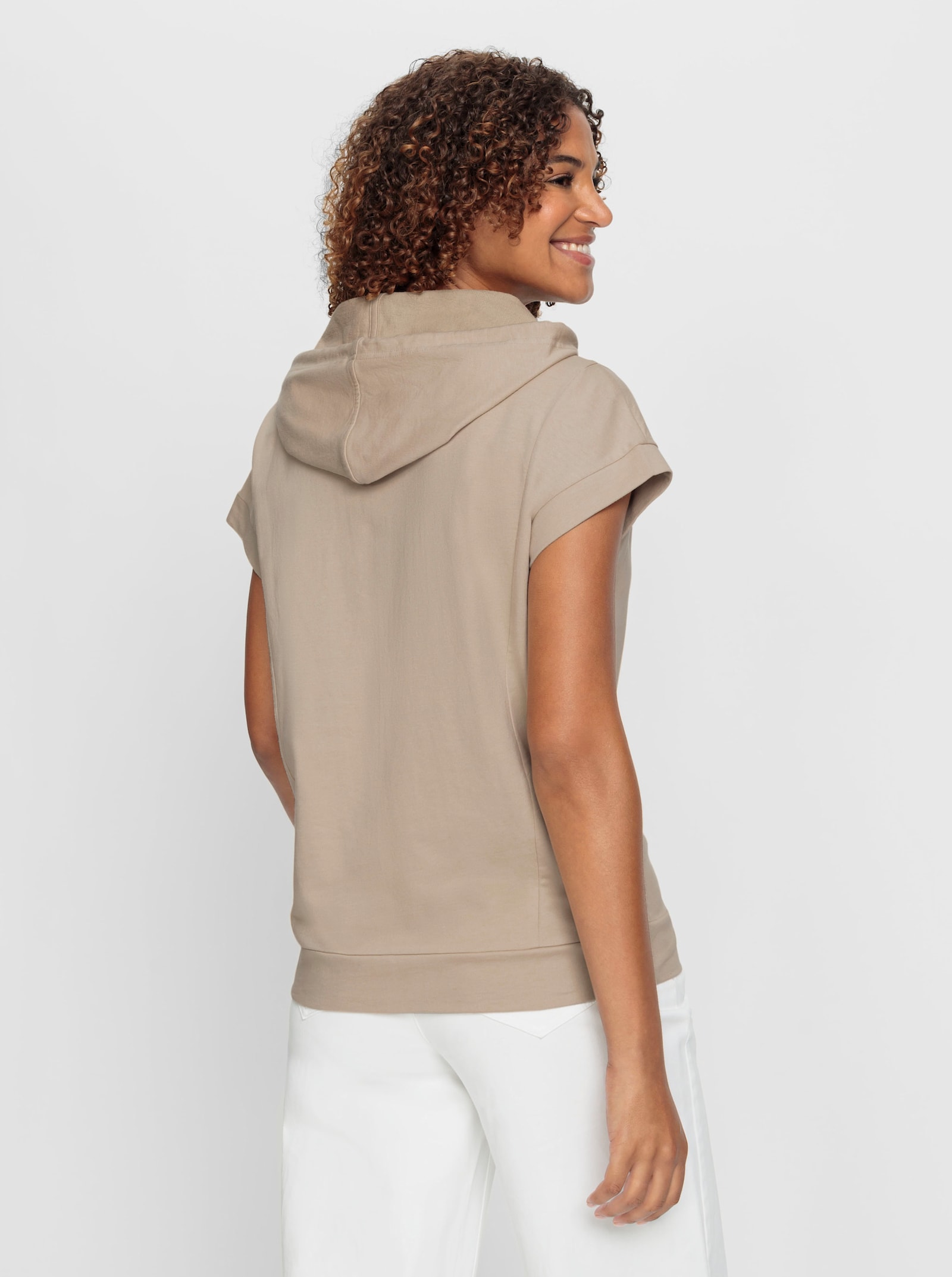 Kapuzenshirt mit überschnittener Schulter - beige