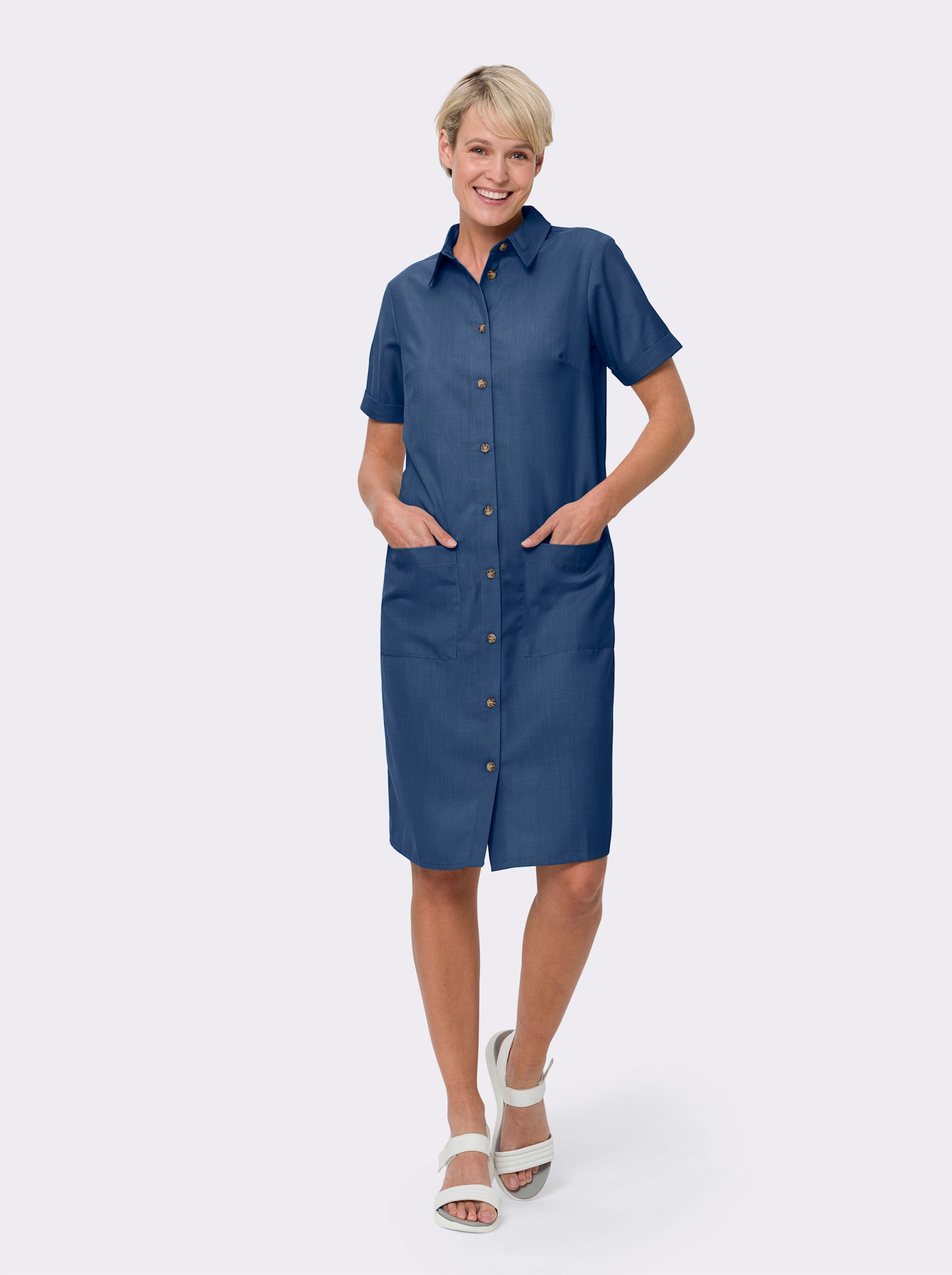 Hemdblusenkleid mit Knöpfen in Horn-Optik - jeansblau