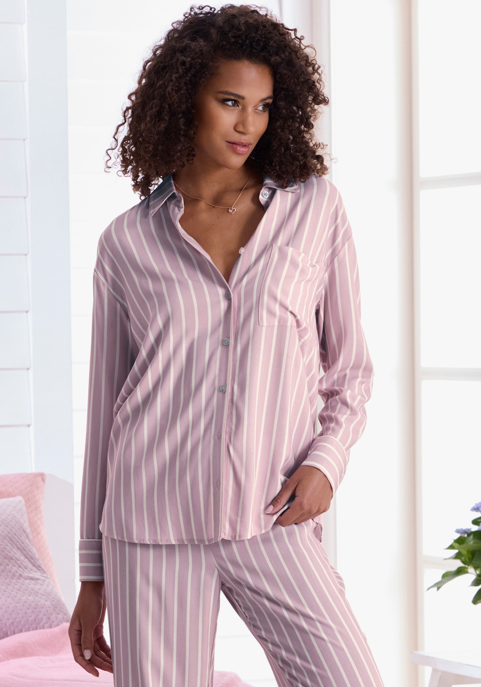 LASCANA Haut de pyjama - vieux rose à rayures