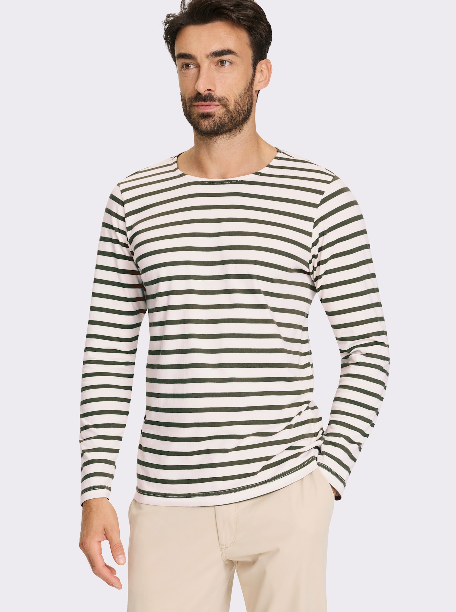 Catamaran Langarmshirt mit garngefärbten Streifen - khaki-ecru-gestreift