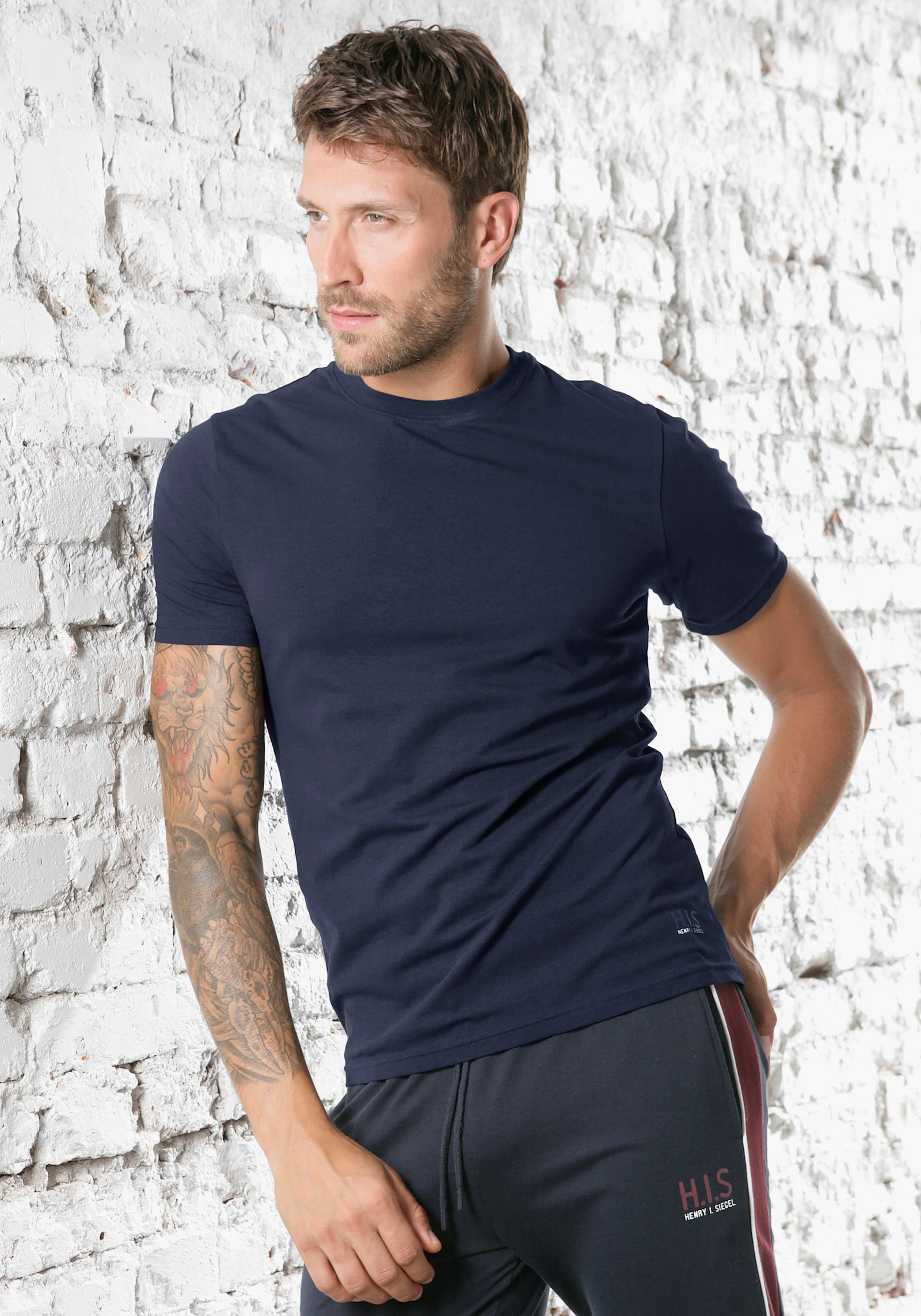 H.I.S T-Shirt - petrol, navy, weiß