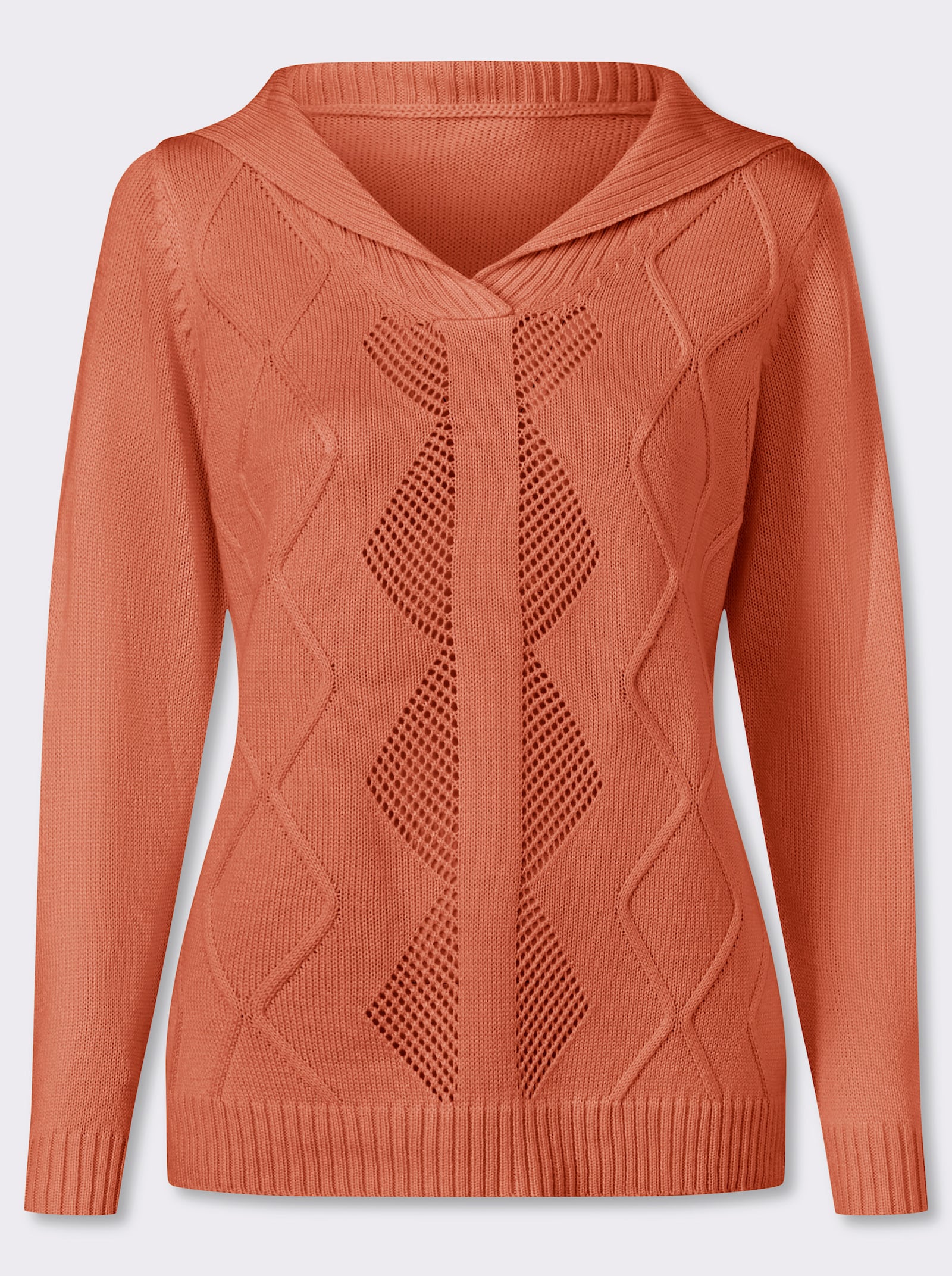 Pullover met lange mouwen en platte kraag - papaya