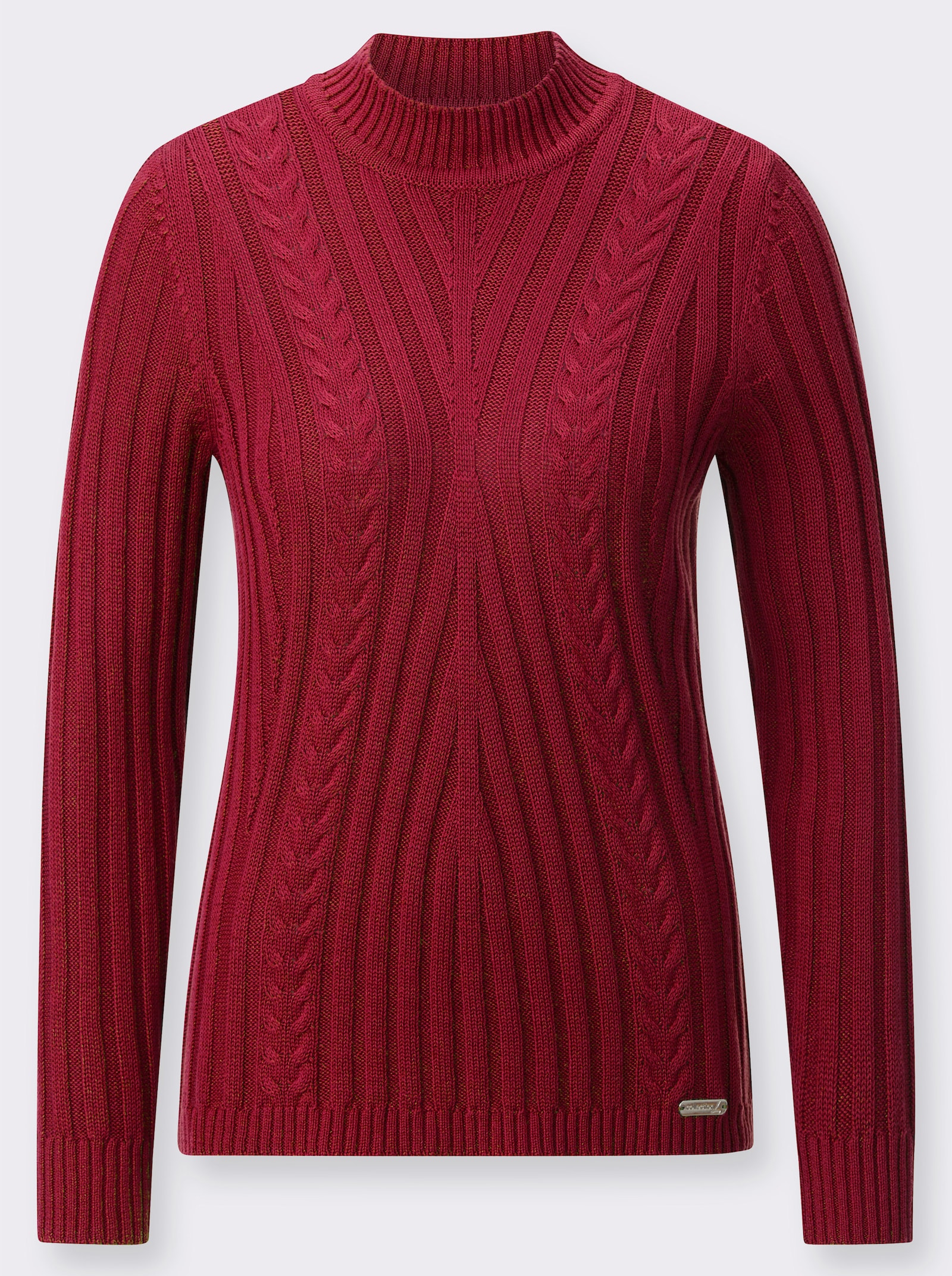 Stehkragenpullover mit Ripp-Abschlüssen - kirsche