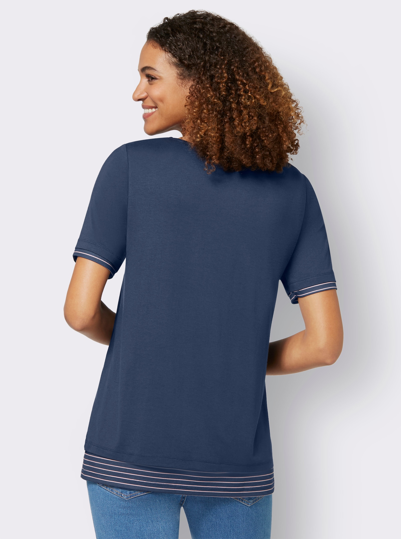 2-in-1-Shirt in Longform - dunkelblau