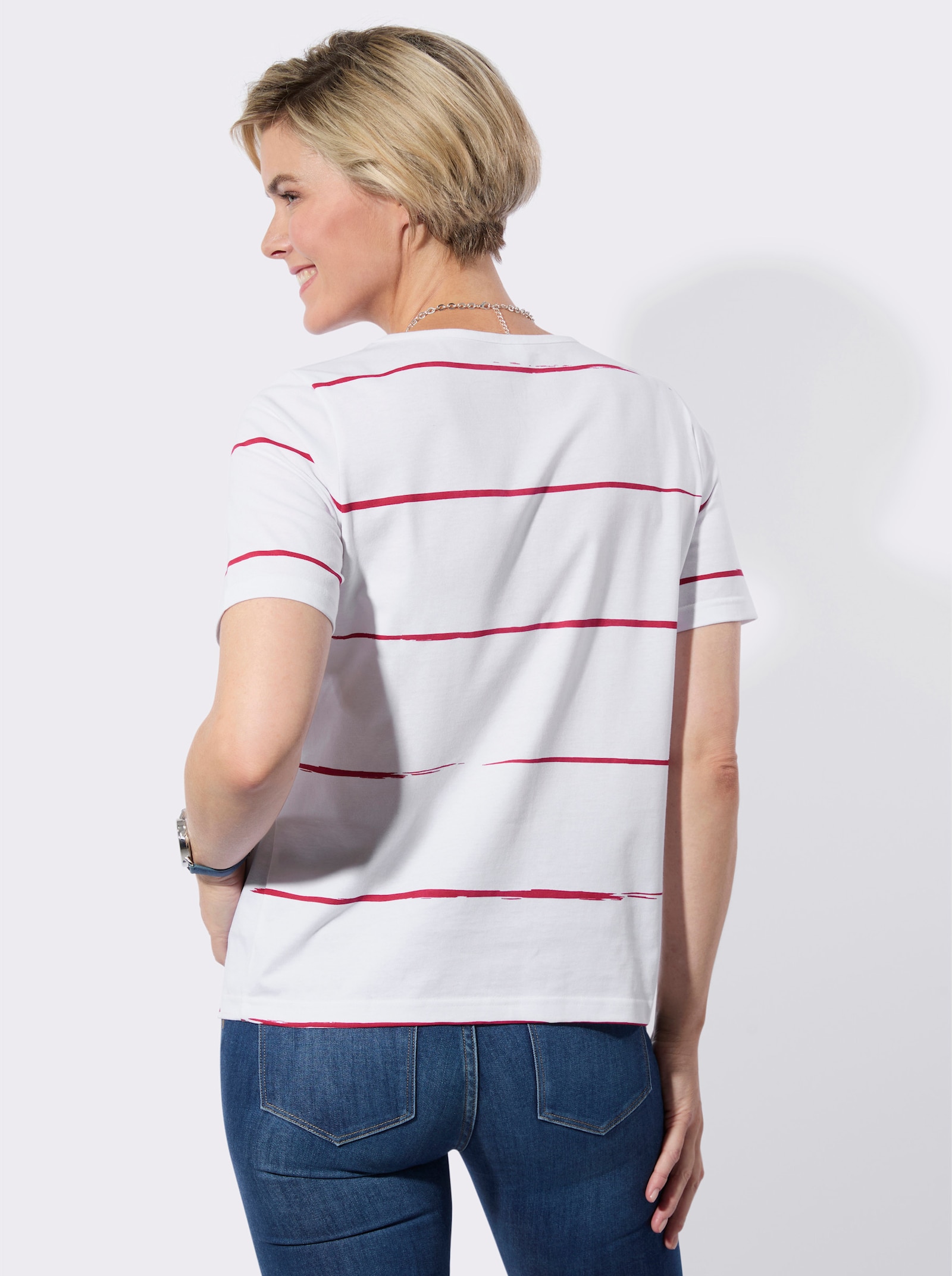 Kurzarmshirt - weiß-rot-bedruckt