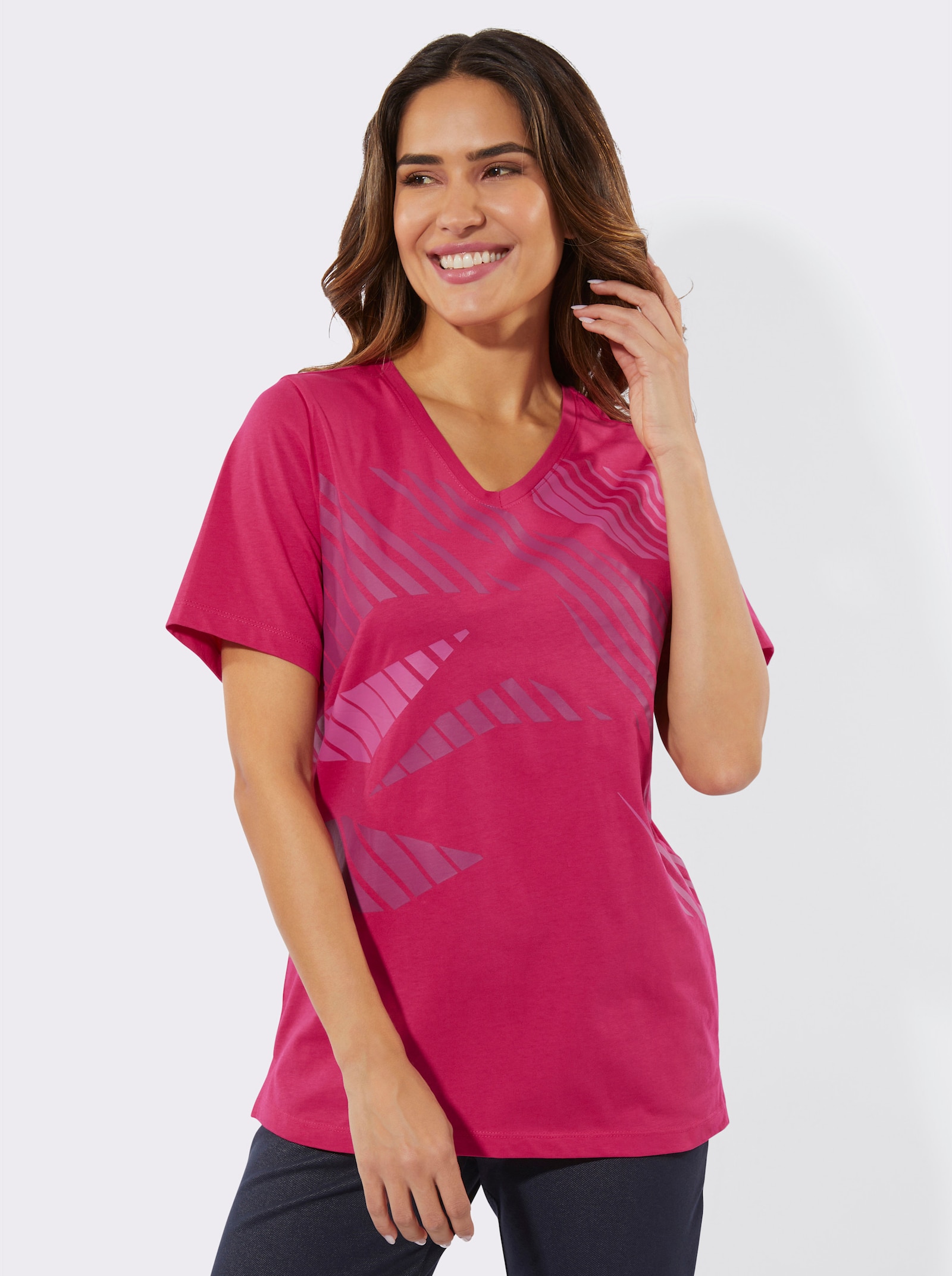 Freizeitshirt mit Seitenschlitzen - pink-bedruckt