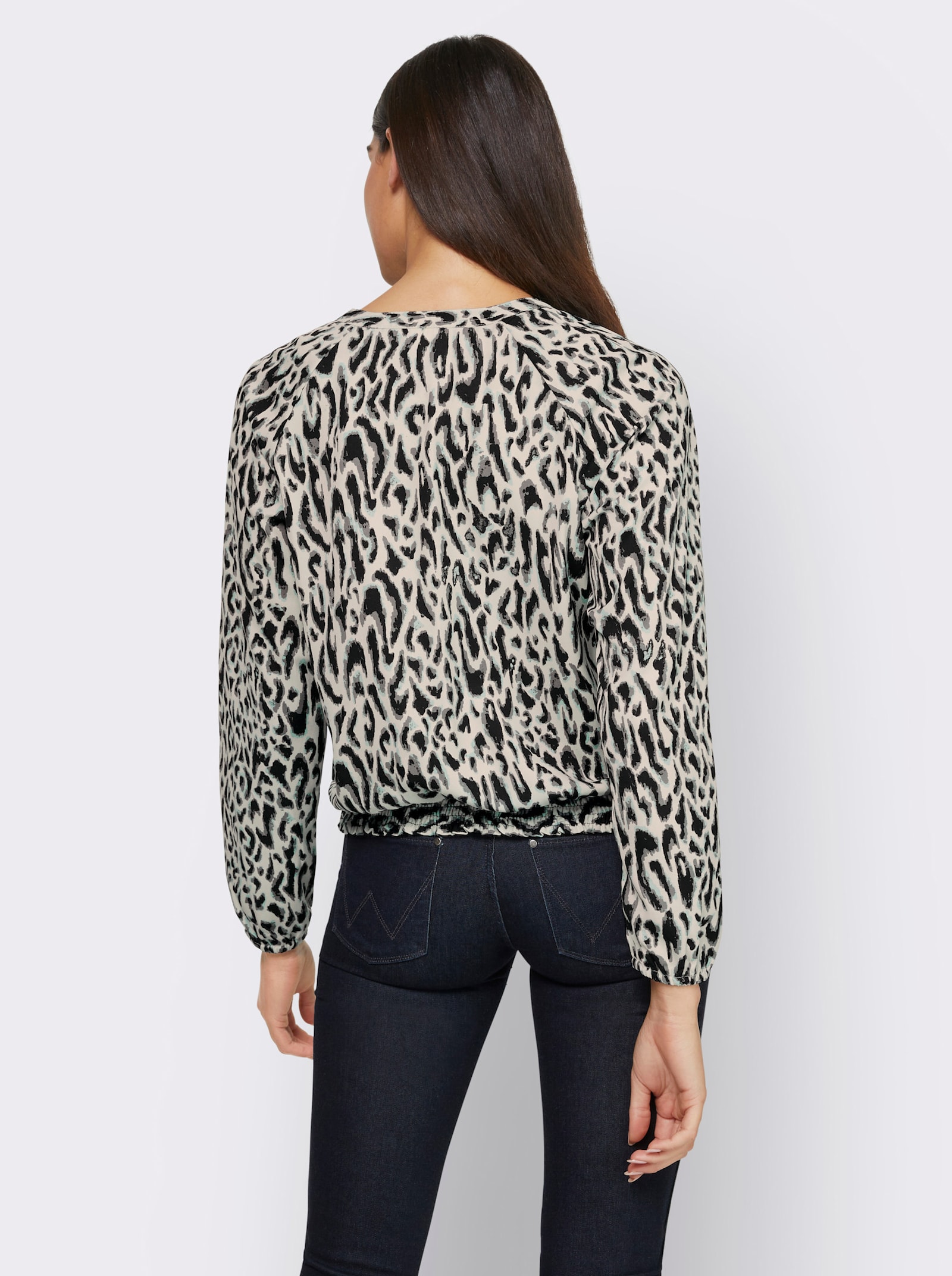 heine Druckbluse mit Smok-Bund - kalkmint-sand-bedruckt