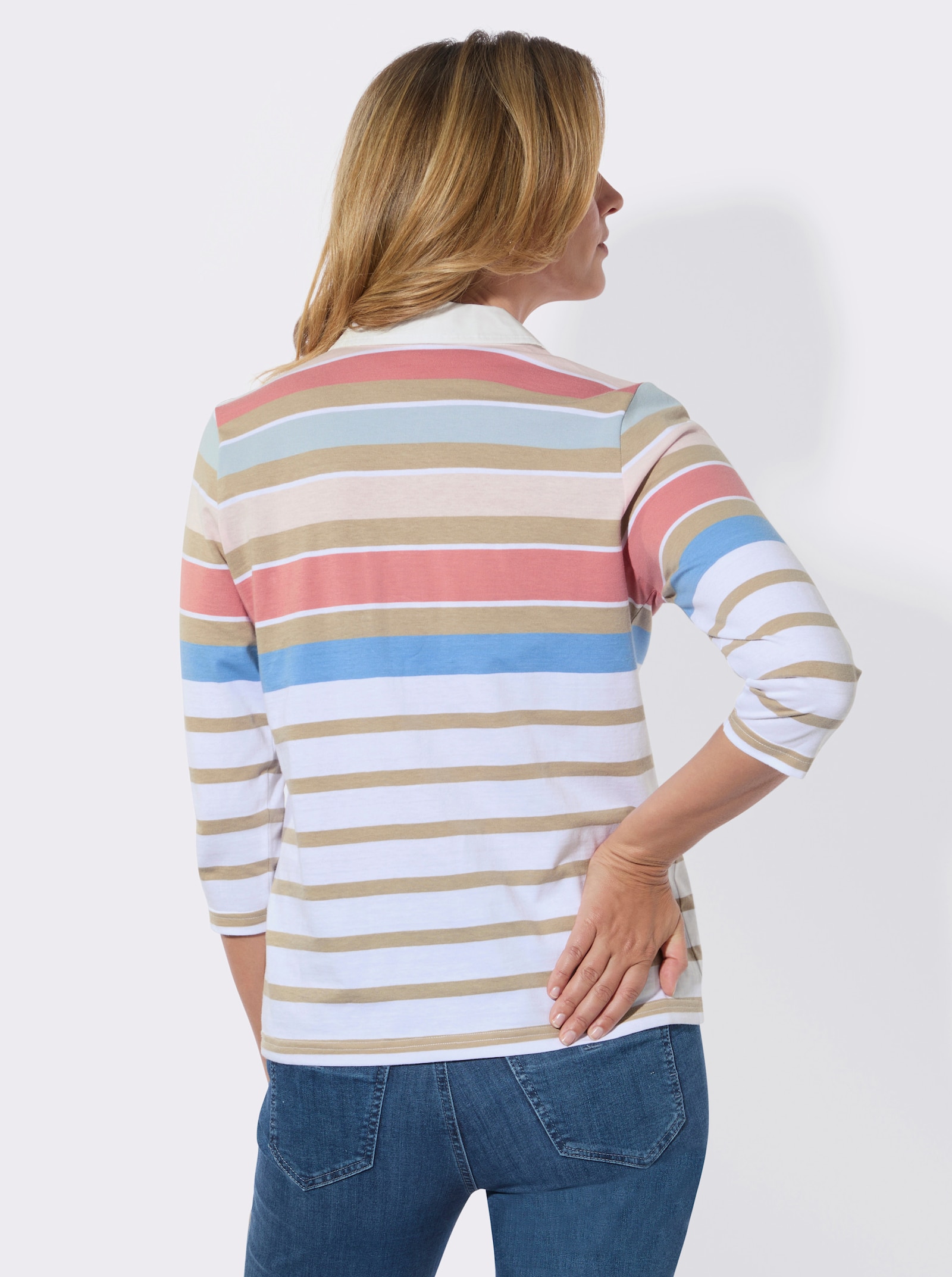 Poloshirt im Ringelmuster - ecru-flamingo-geringelt