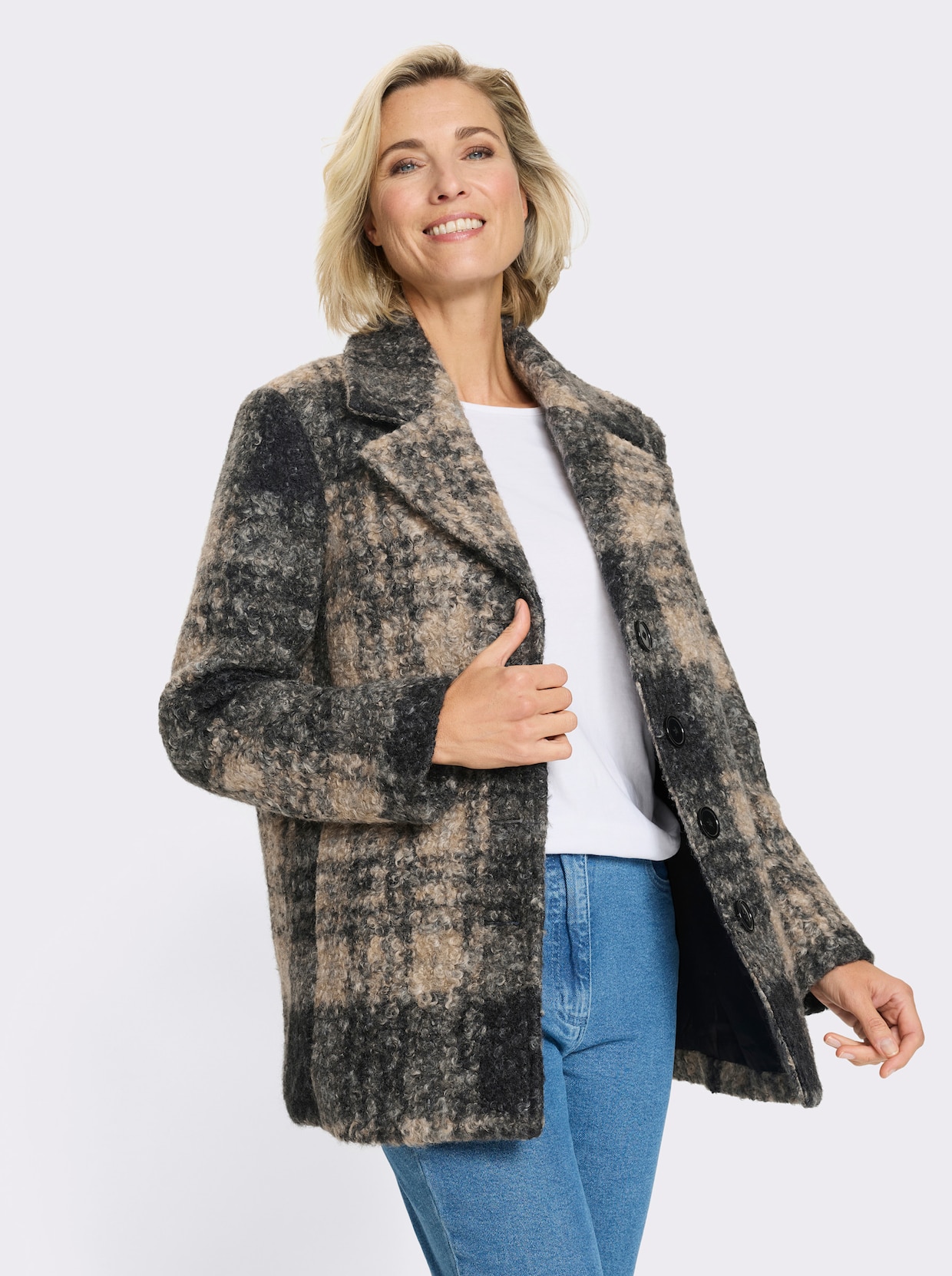 Boucléjack met ruitpatroon - zwart/sesam geruit