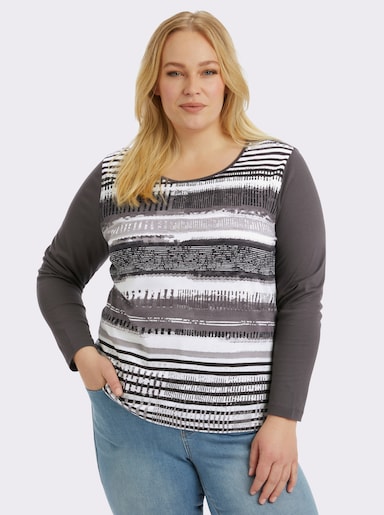 Langarmshirt mit grafischem Muster vorne - dunkelgrau-gestreift