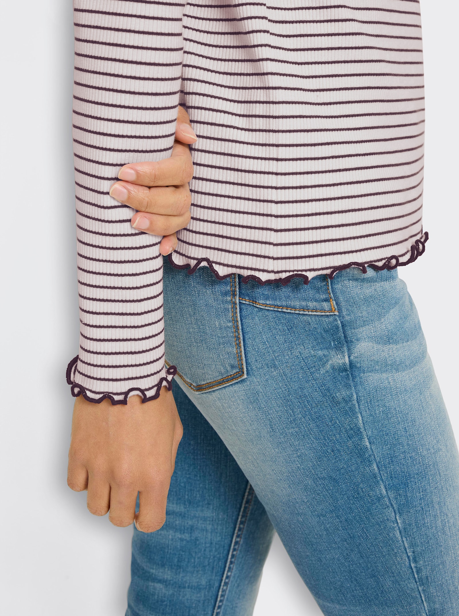 heine Rippshirt mit Ringelstreifen - ecru-dunkeltaupe-geringelt