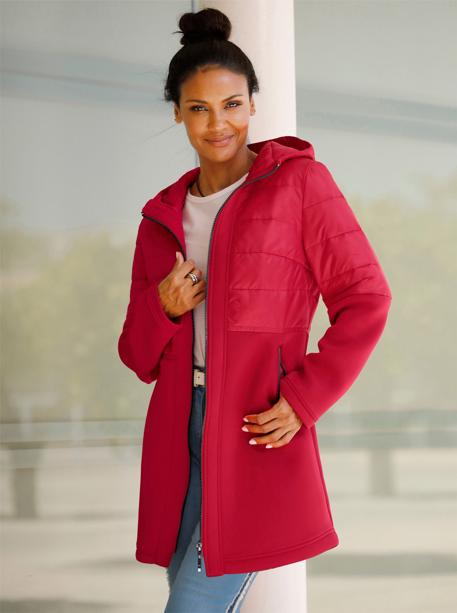 Steppjacke im Material-Mix - rot