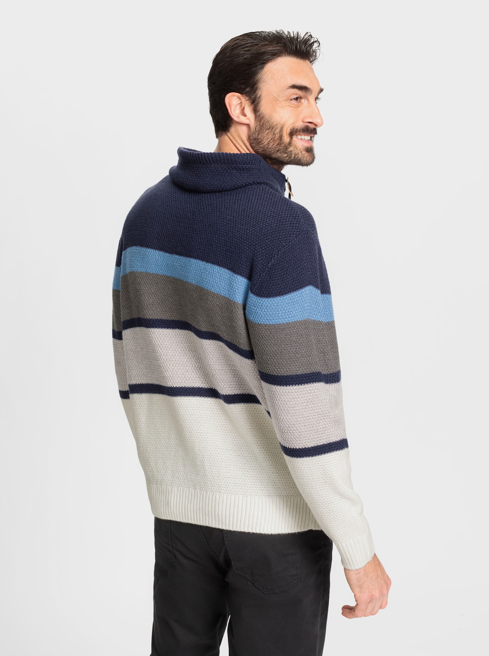 Catamaran Pullover met rolkraag en streeppatroon - marine/ecru gestreept