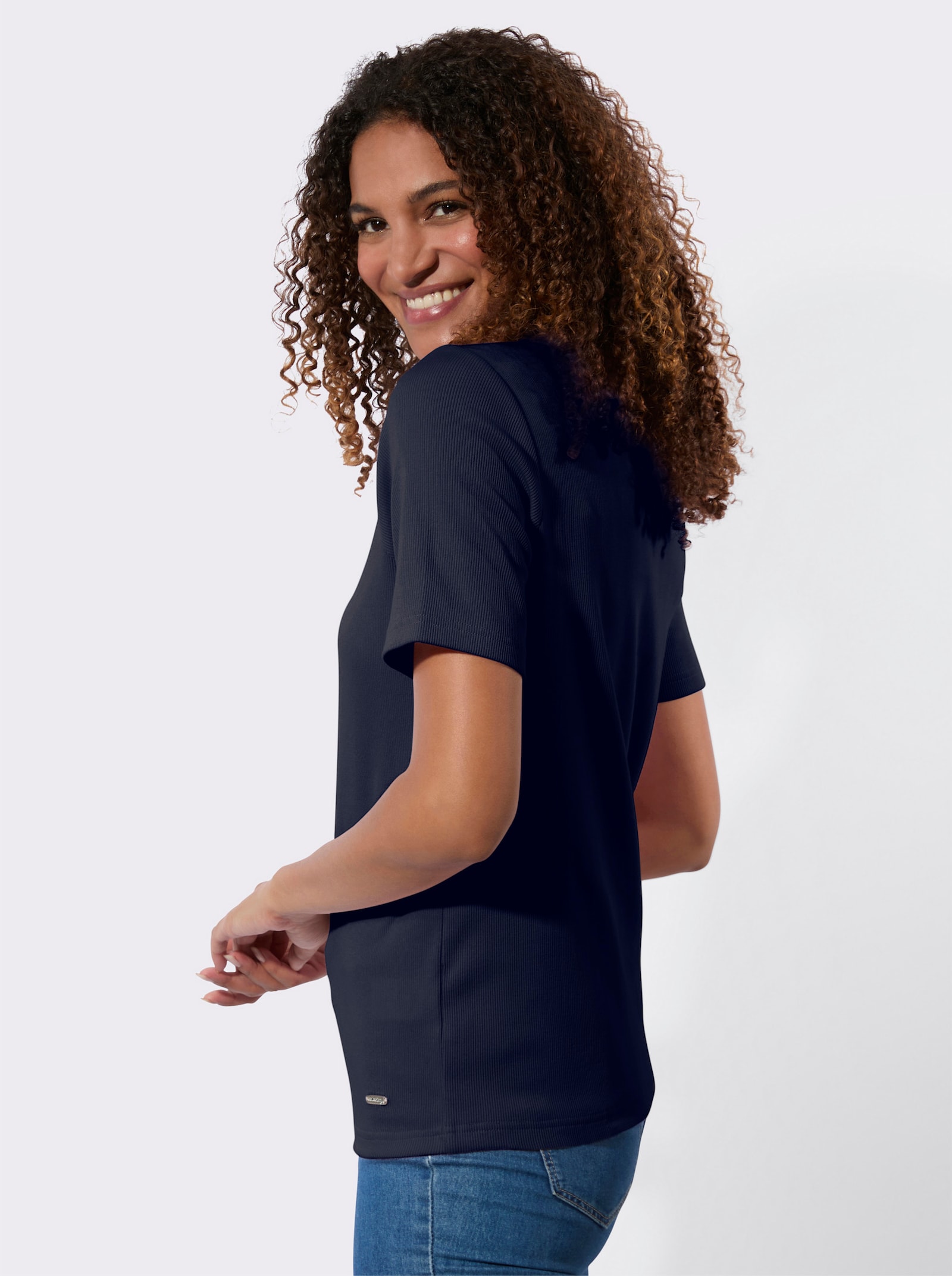 Shirt met opstaande kraag van katoen - marine