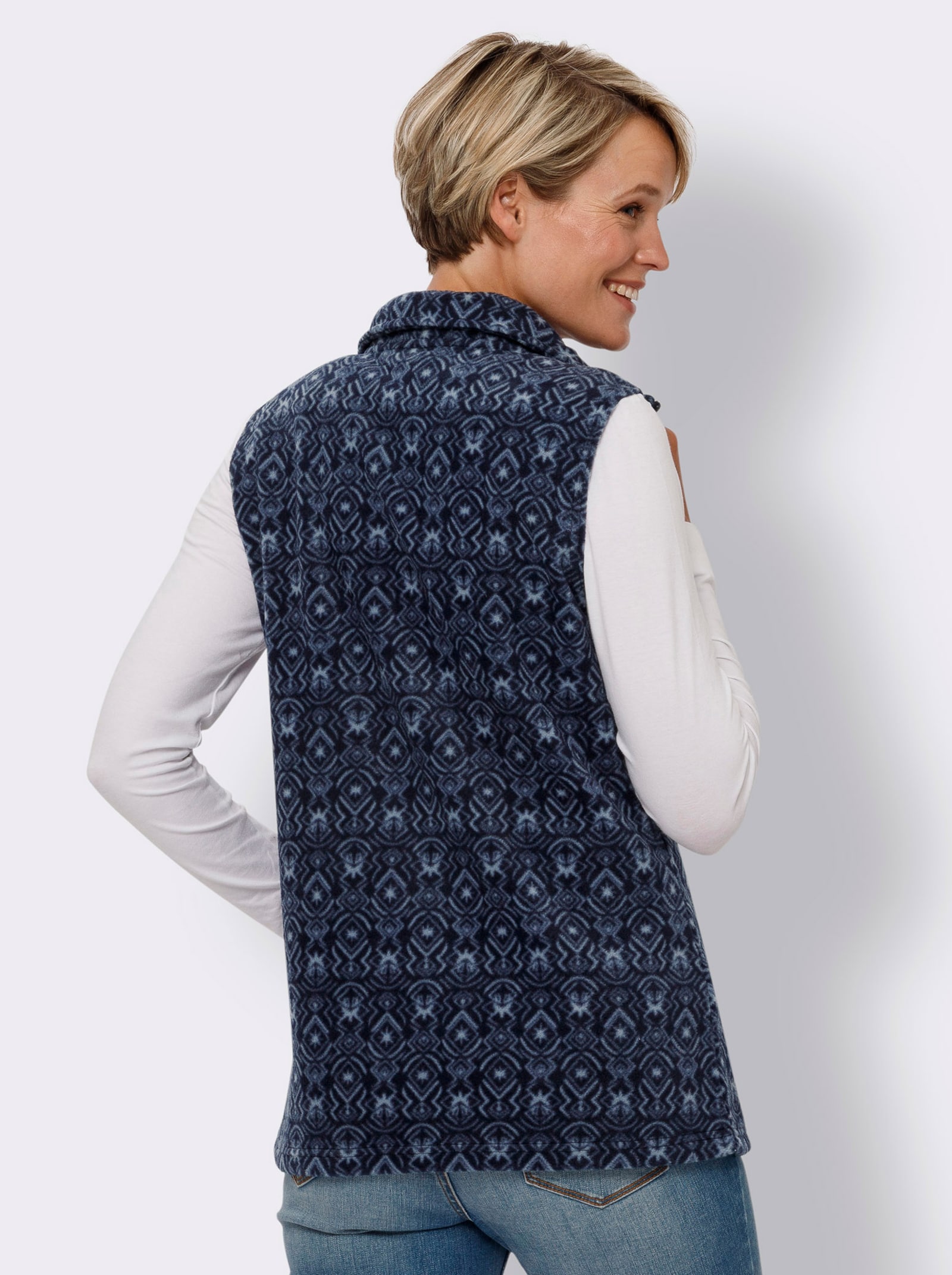 Fleeceweste mit Druck-Muster - marine-taubenblau-bedruckt