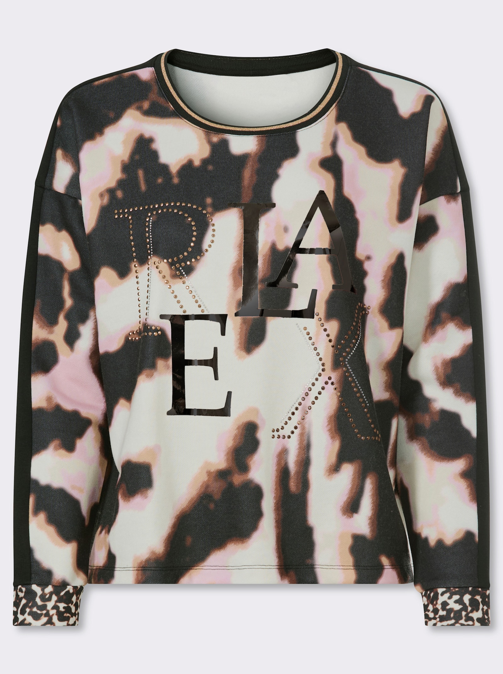 heine Sweatshirt met luipaarddessin - zwart/roze bedrukt
