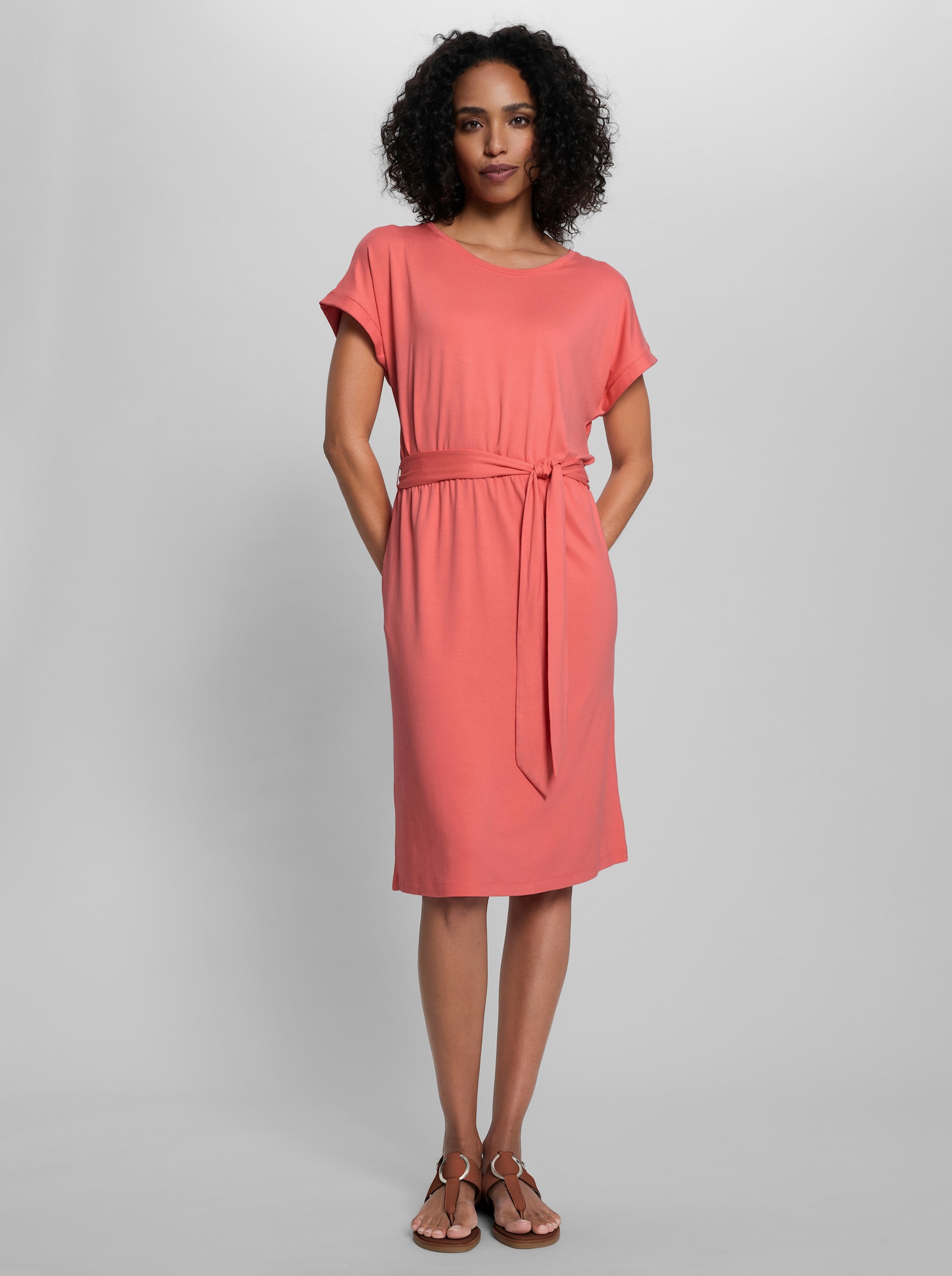heine Jerseykleid mit Bindegürtel - koralle
