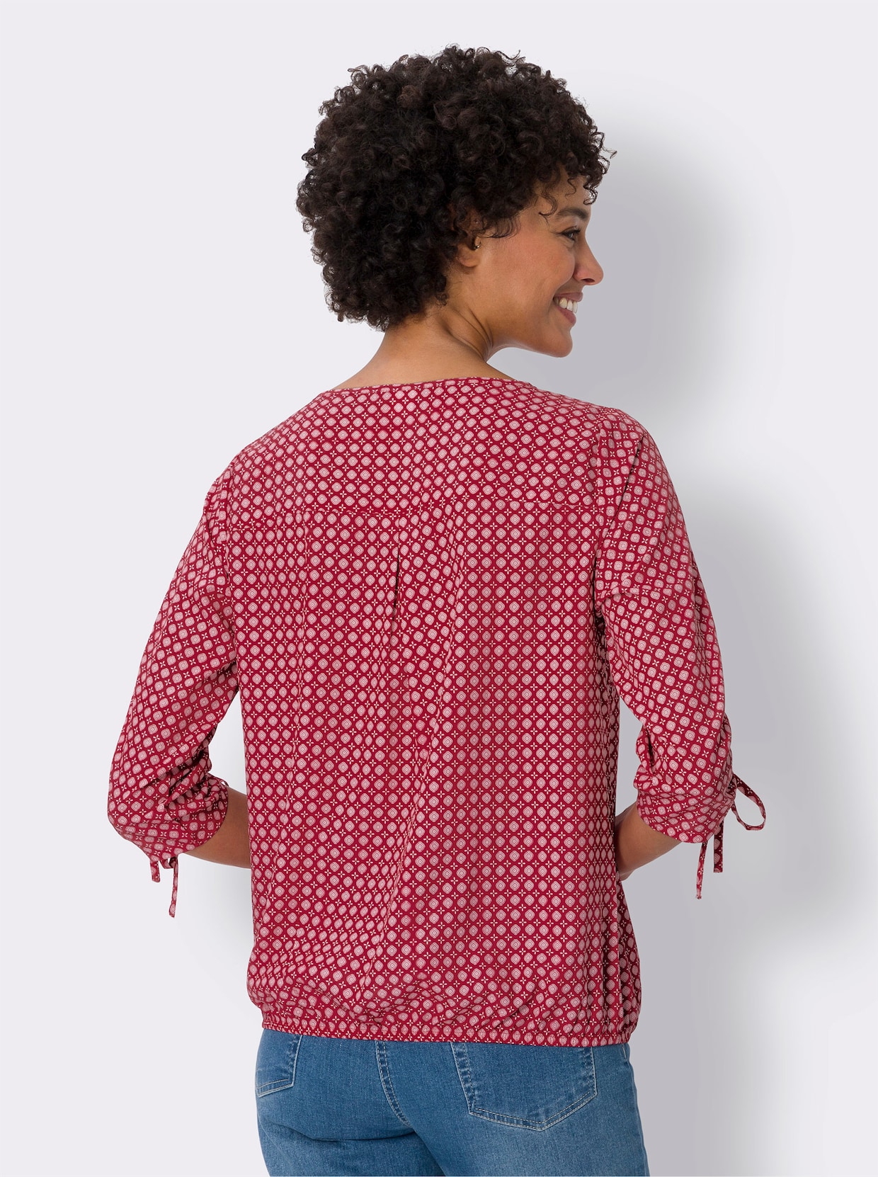 Comfortabele blouse - rood/flamingo bedrukt
