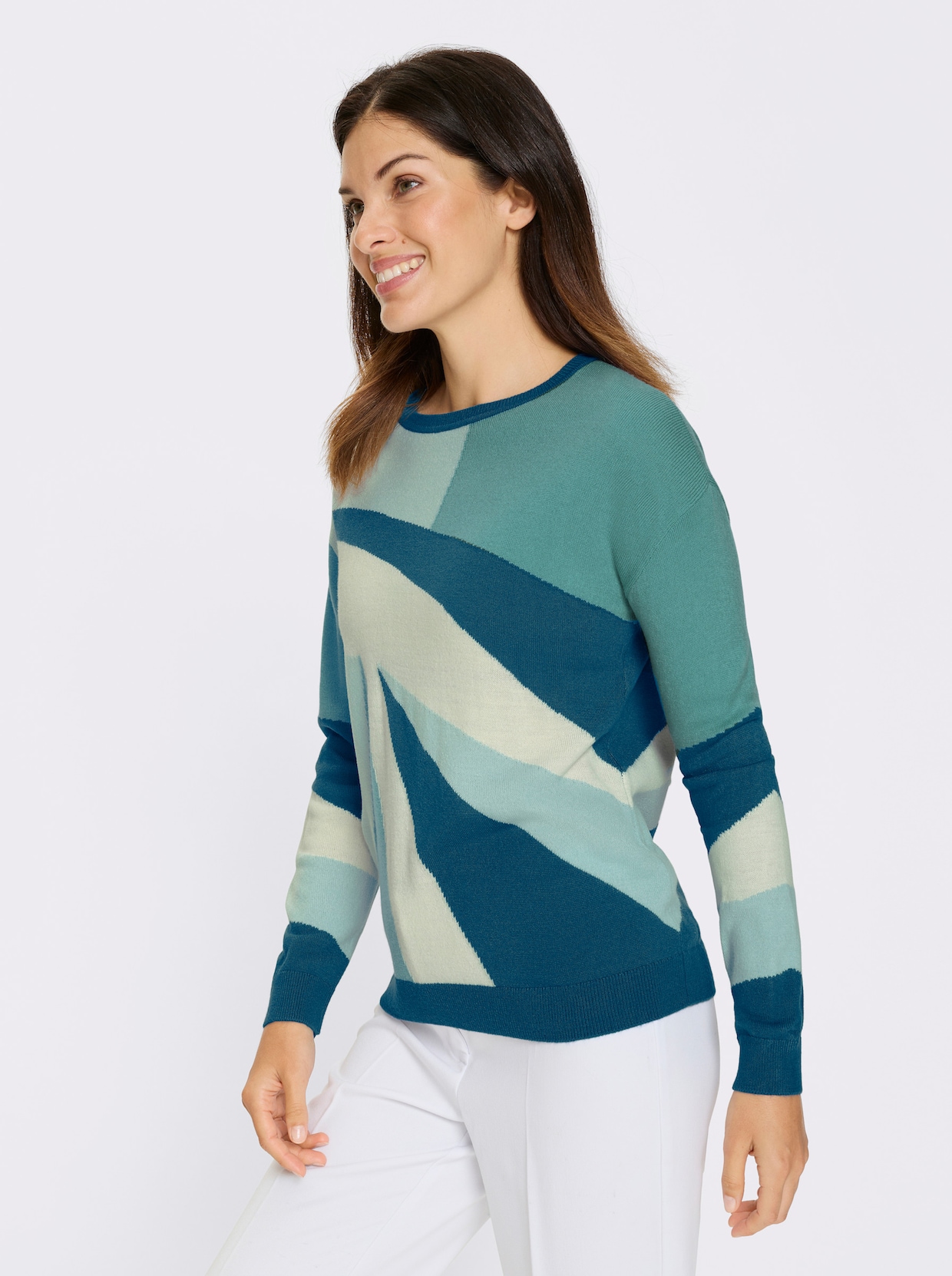Langarm-Pullover - kalkmint-salbei-gemustert