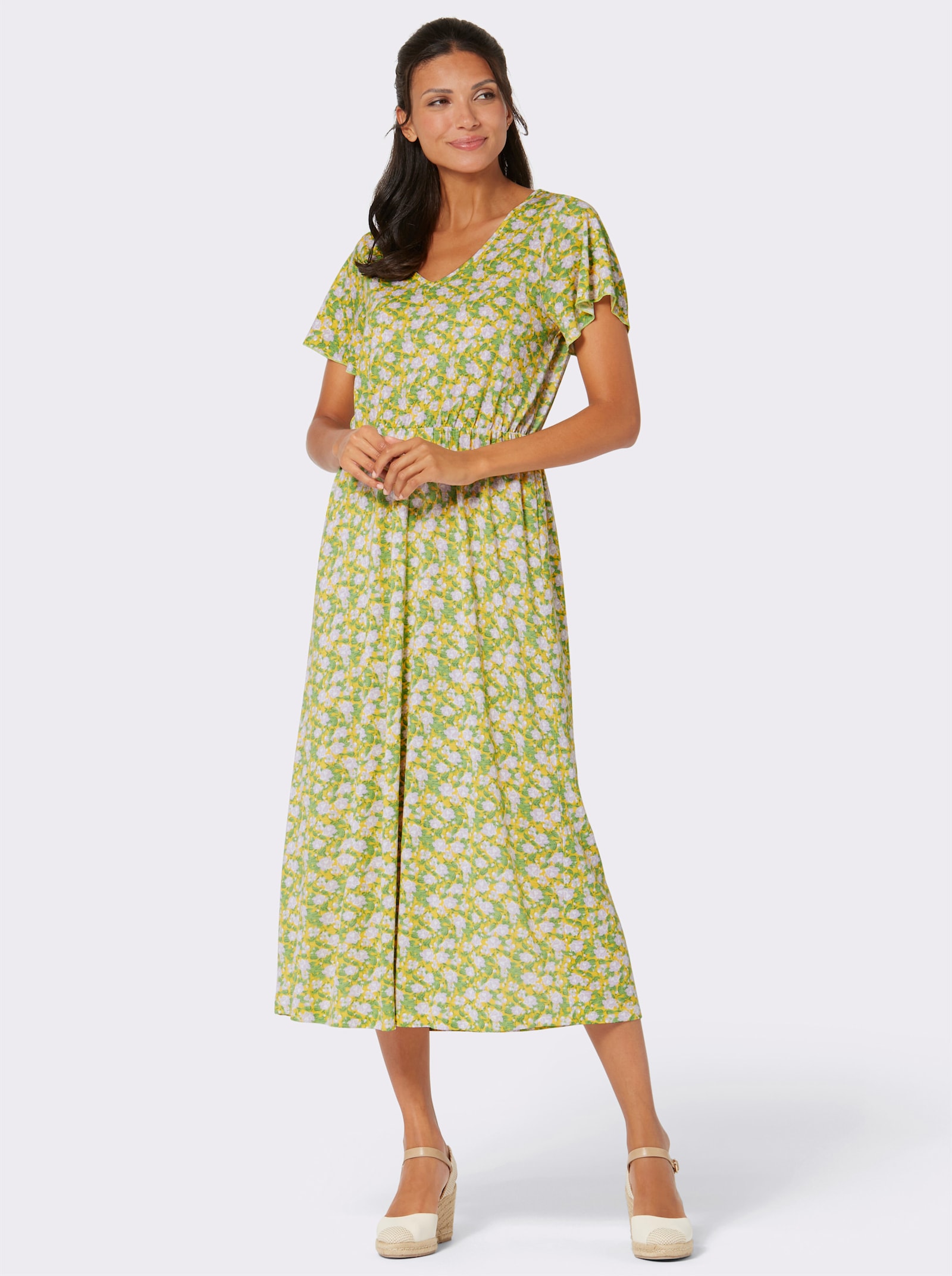 Shirtkleid mit Flügelärmeln - ecru-lila-bedruckt