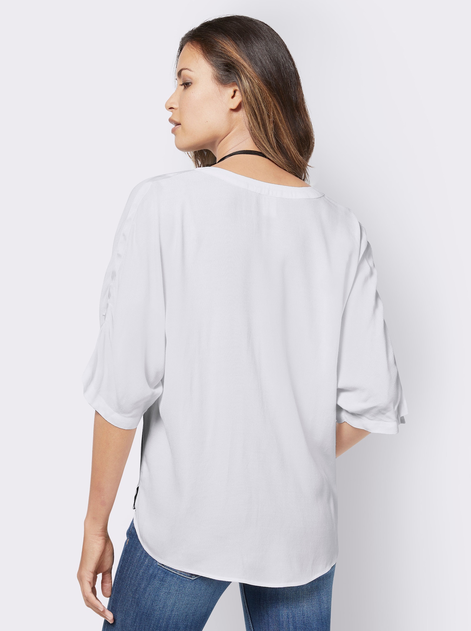 Comfortblouse met rimpeling op de mouwen - wit