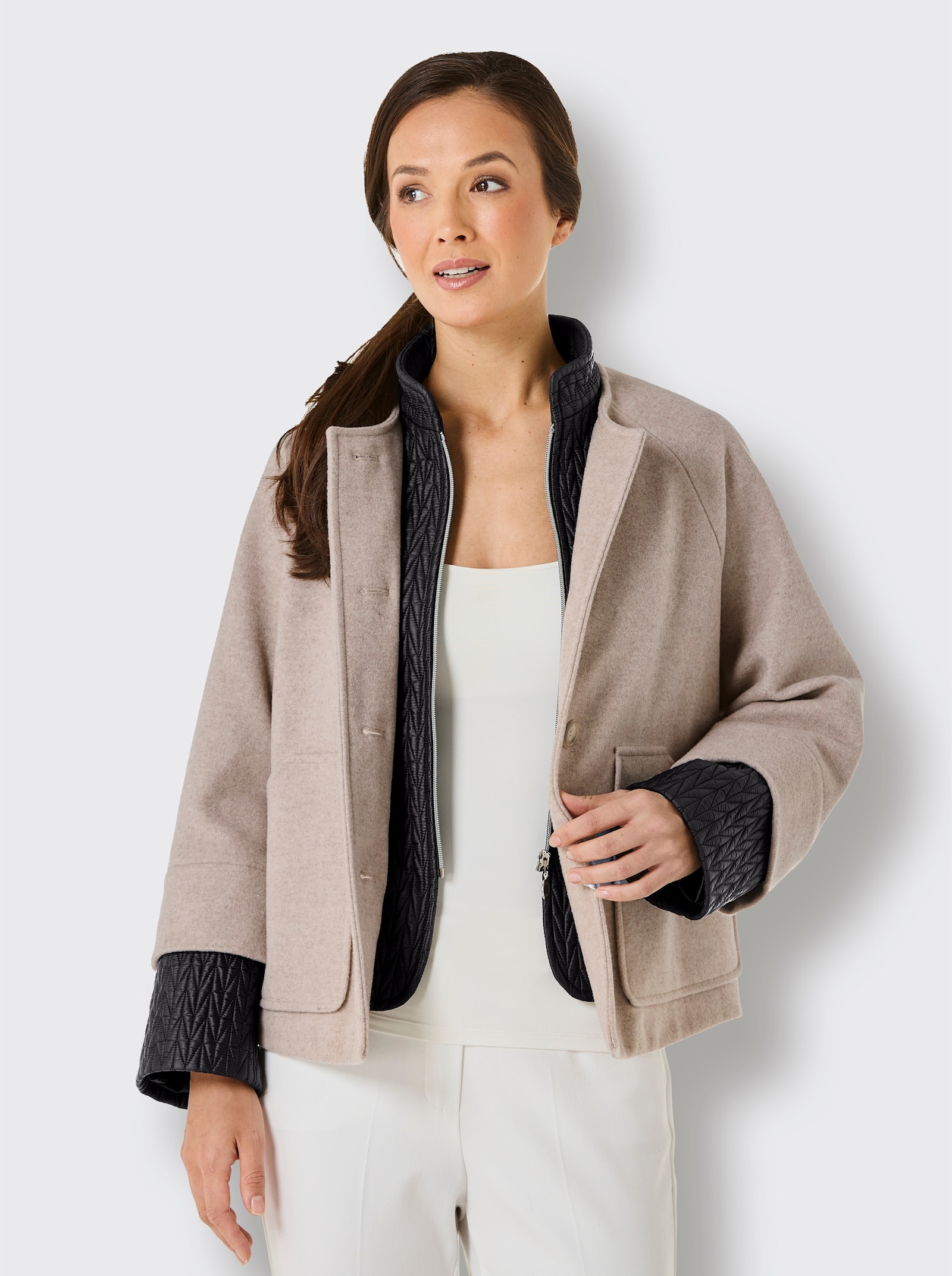 CREATION L PREMIUM Wolljacke in 2-in-1-Optik - beige-schwarz
