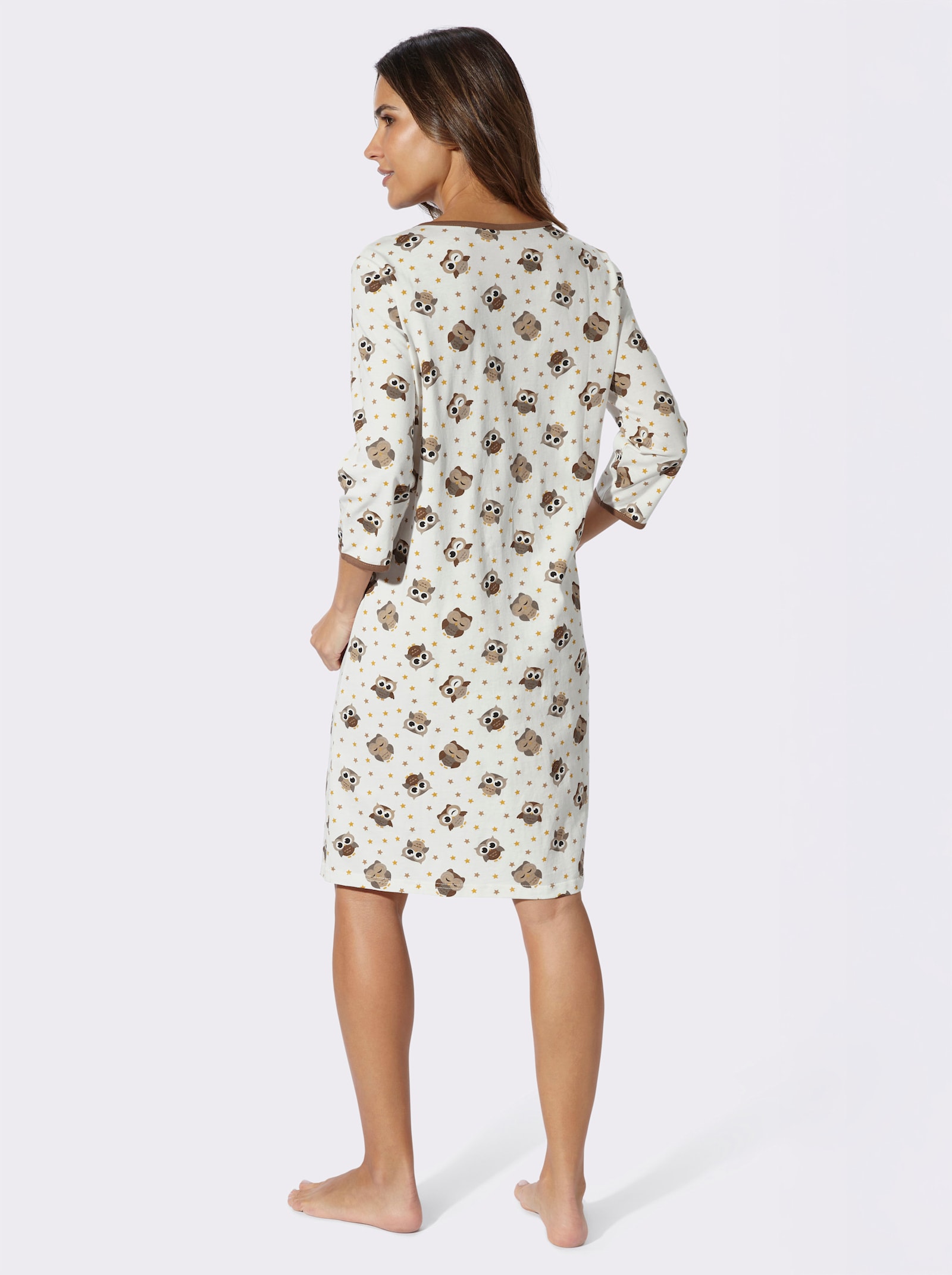 Nachthemd mit Eulen-Druck allover - ecru-braun-bedruckt