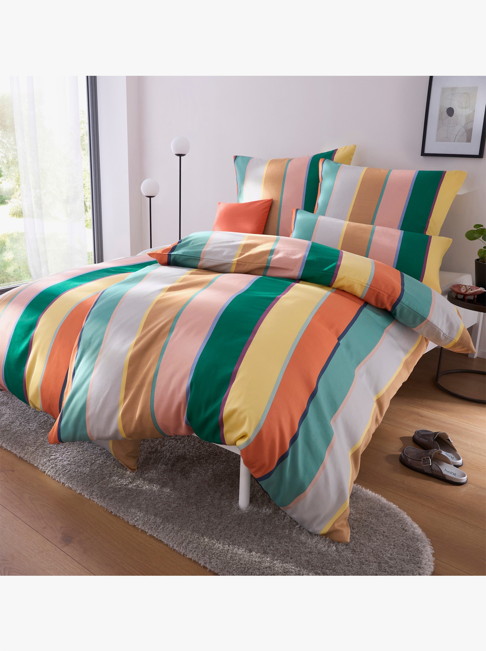 heine home Bettwäsche mit Streifen - papaya-grün-bedruckt