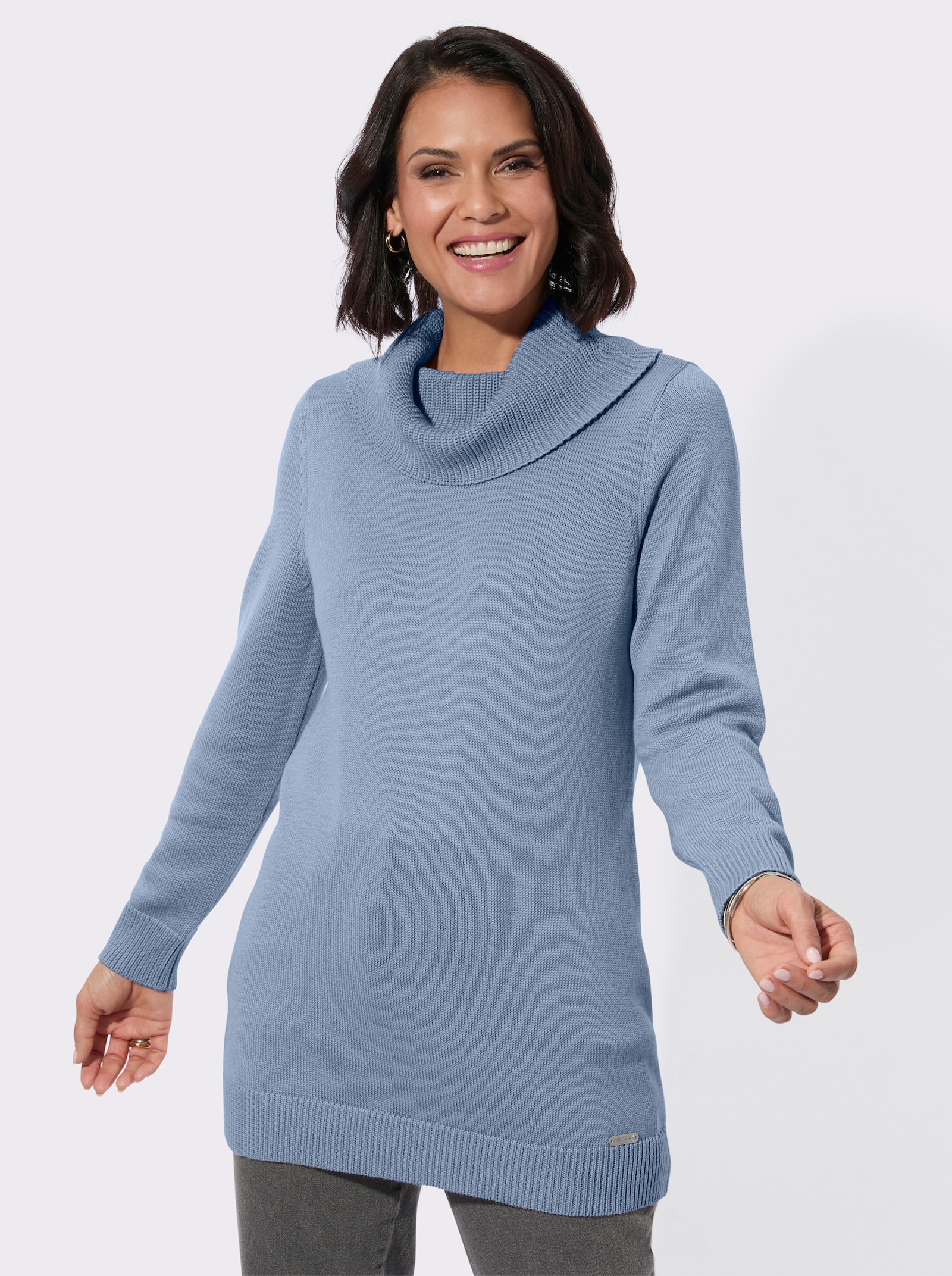 Longpullover mit halsfernem Rollkragen - bleu