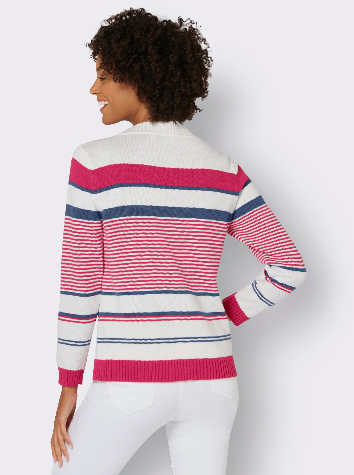 Pullover met ronde hals - roze-ecru gestreept