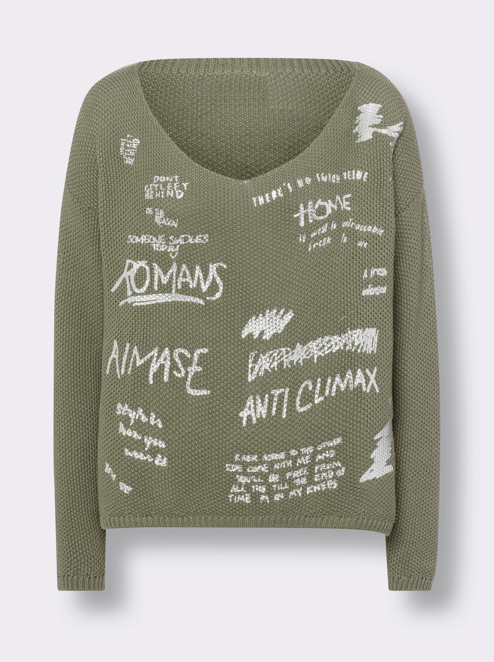 heine Strickpullover mit schimmerndem Druck - khaki