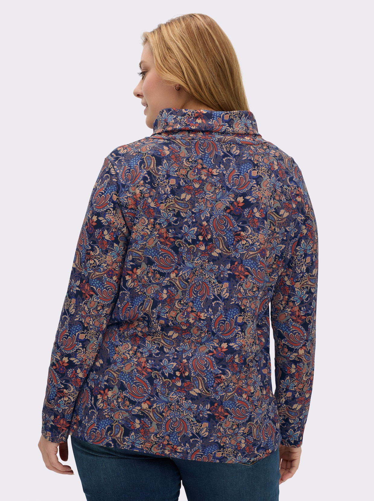 Rollkragenshirt im floralen Druckmuster - marine-terra-bedruckt