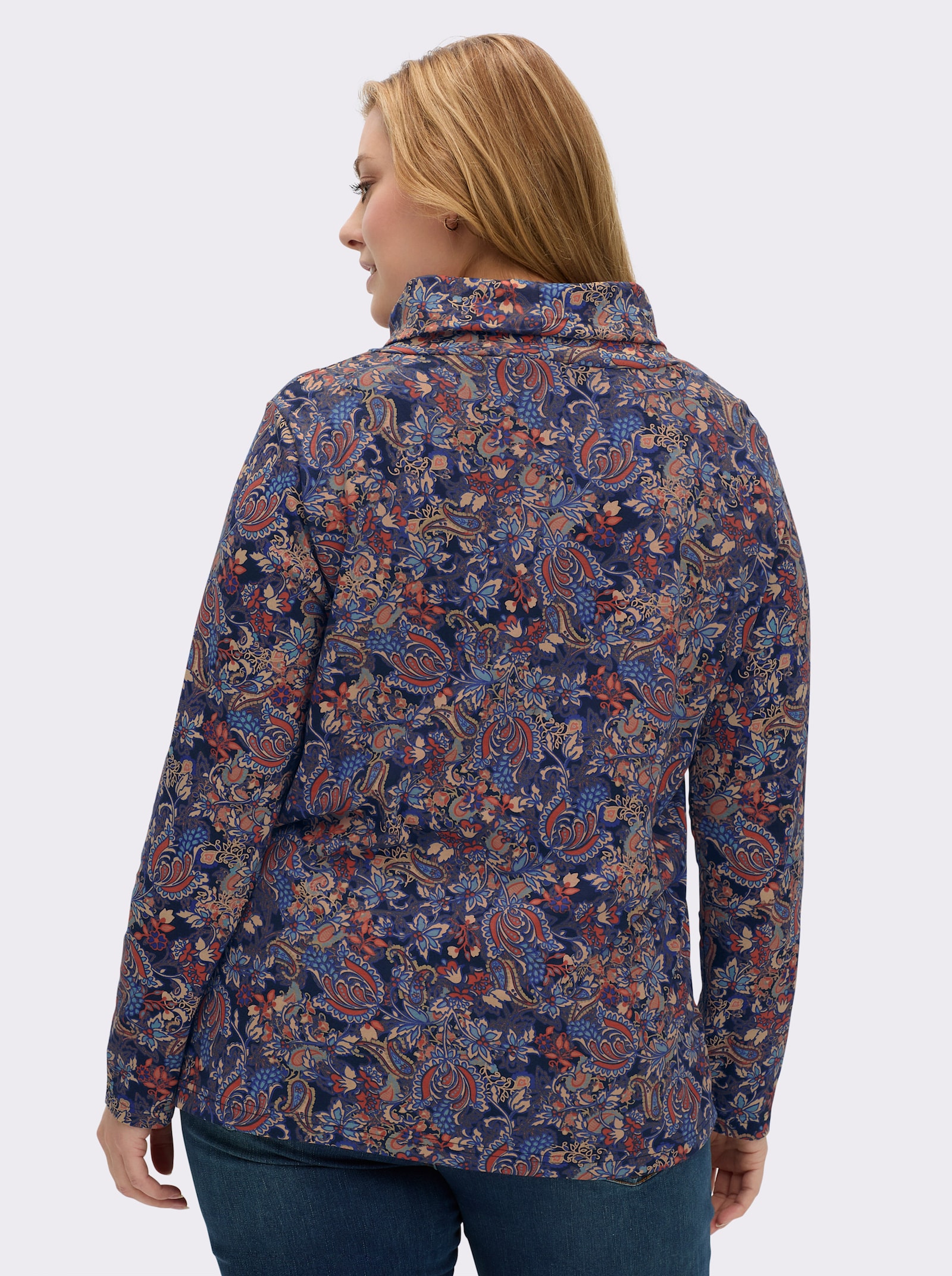 Rollkragenshirt im floralen Druckmuster - marine-terra-bedruckt