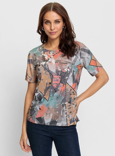 Shirt mit Druck allover - papaya-ecru-bedruckt