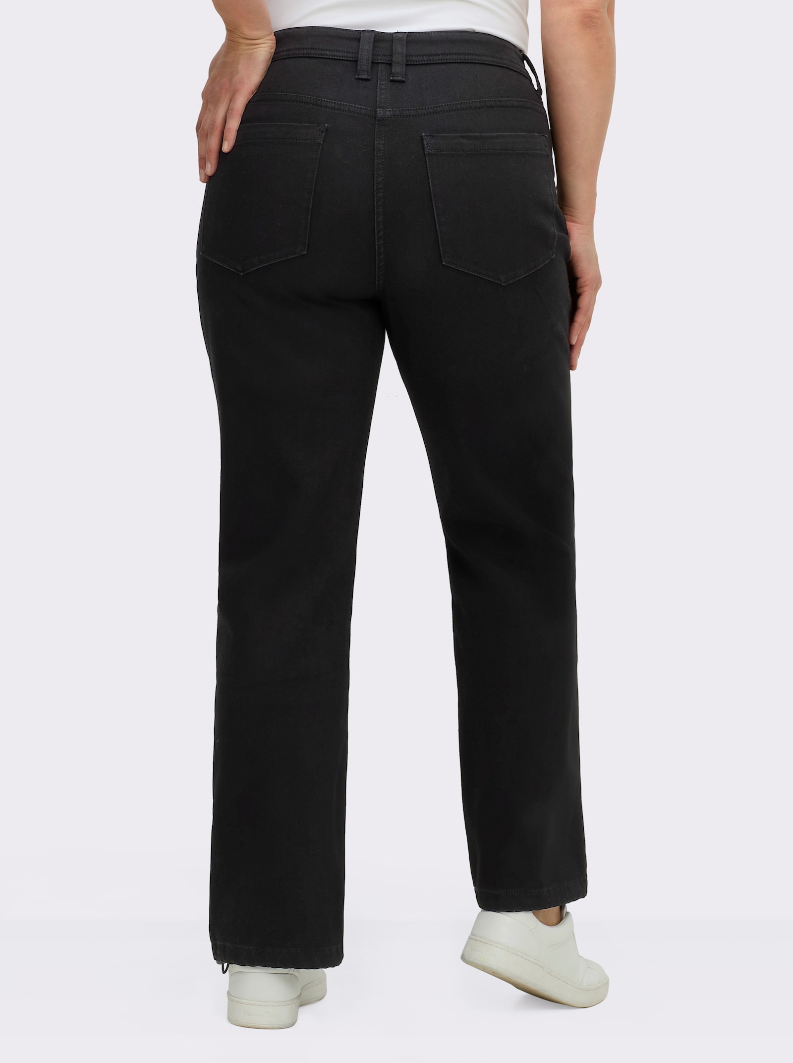 sheego Thermojeans met wijdteregeling op band en zoom - zwart